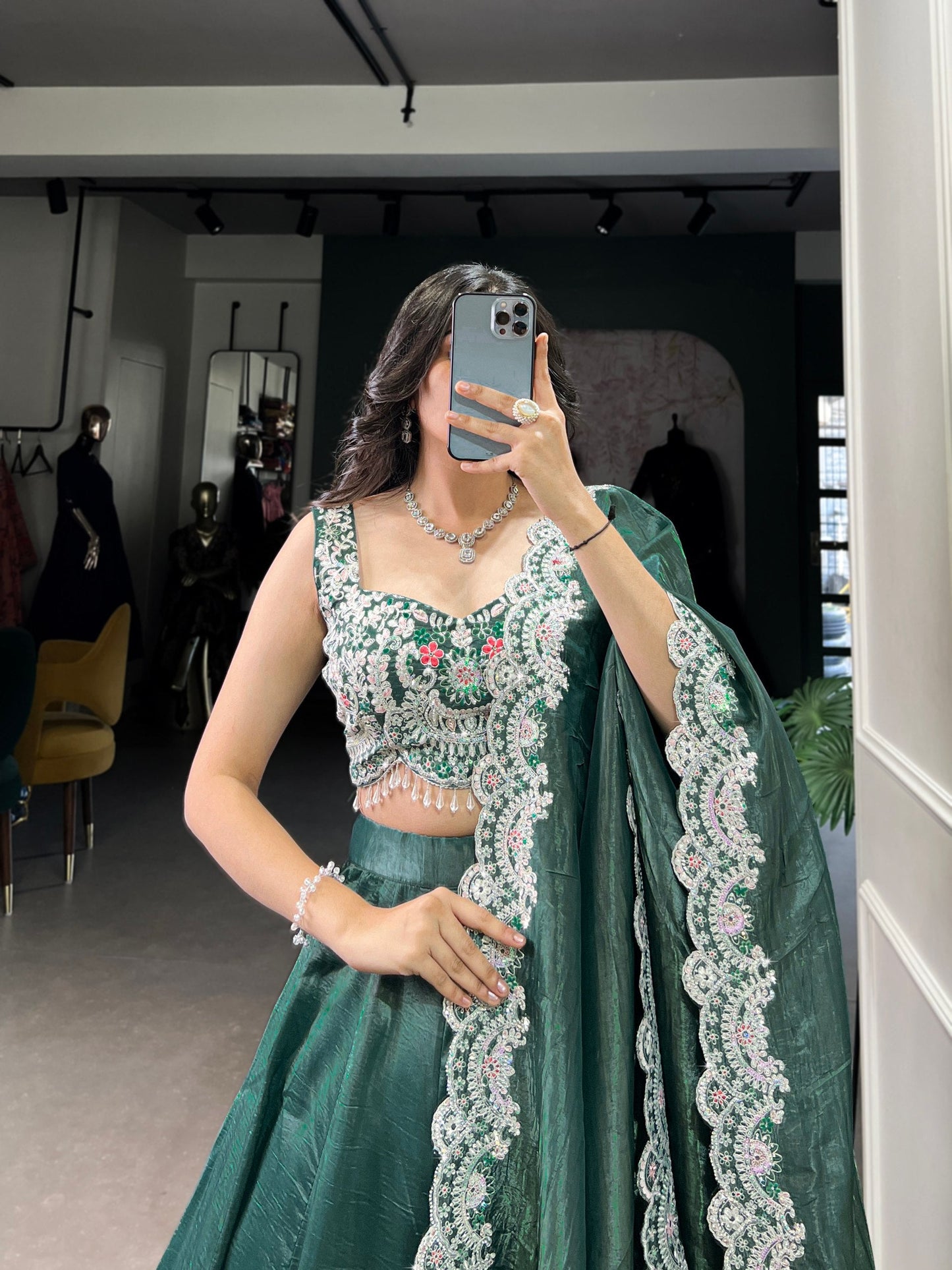 Magnificent Gold Crush Sequins Thread Diamond Worked Lehenga Choli