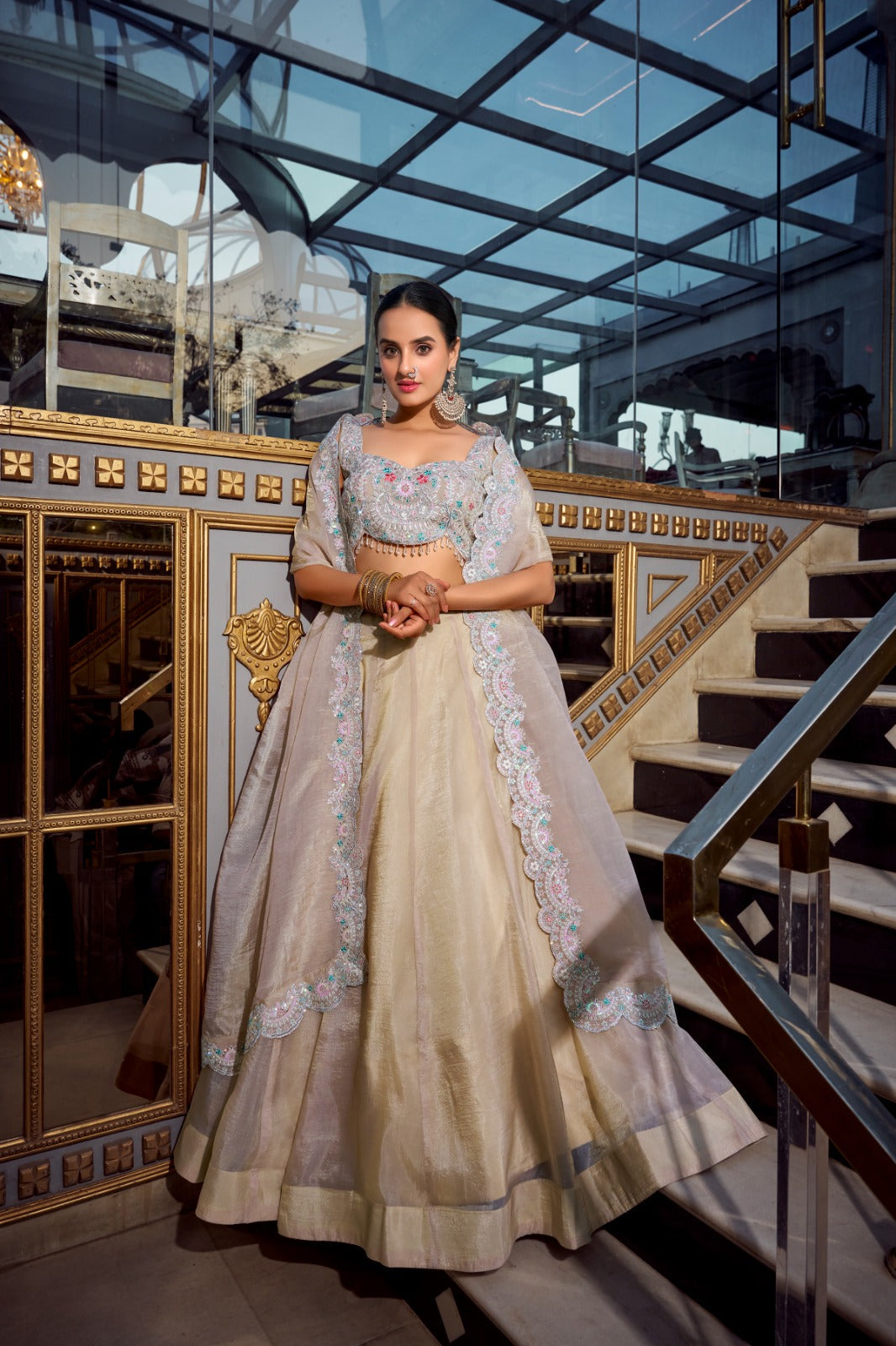 Magnificent Gold Crush Sequins Thread Diamond Worked Lehenga Choli