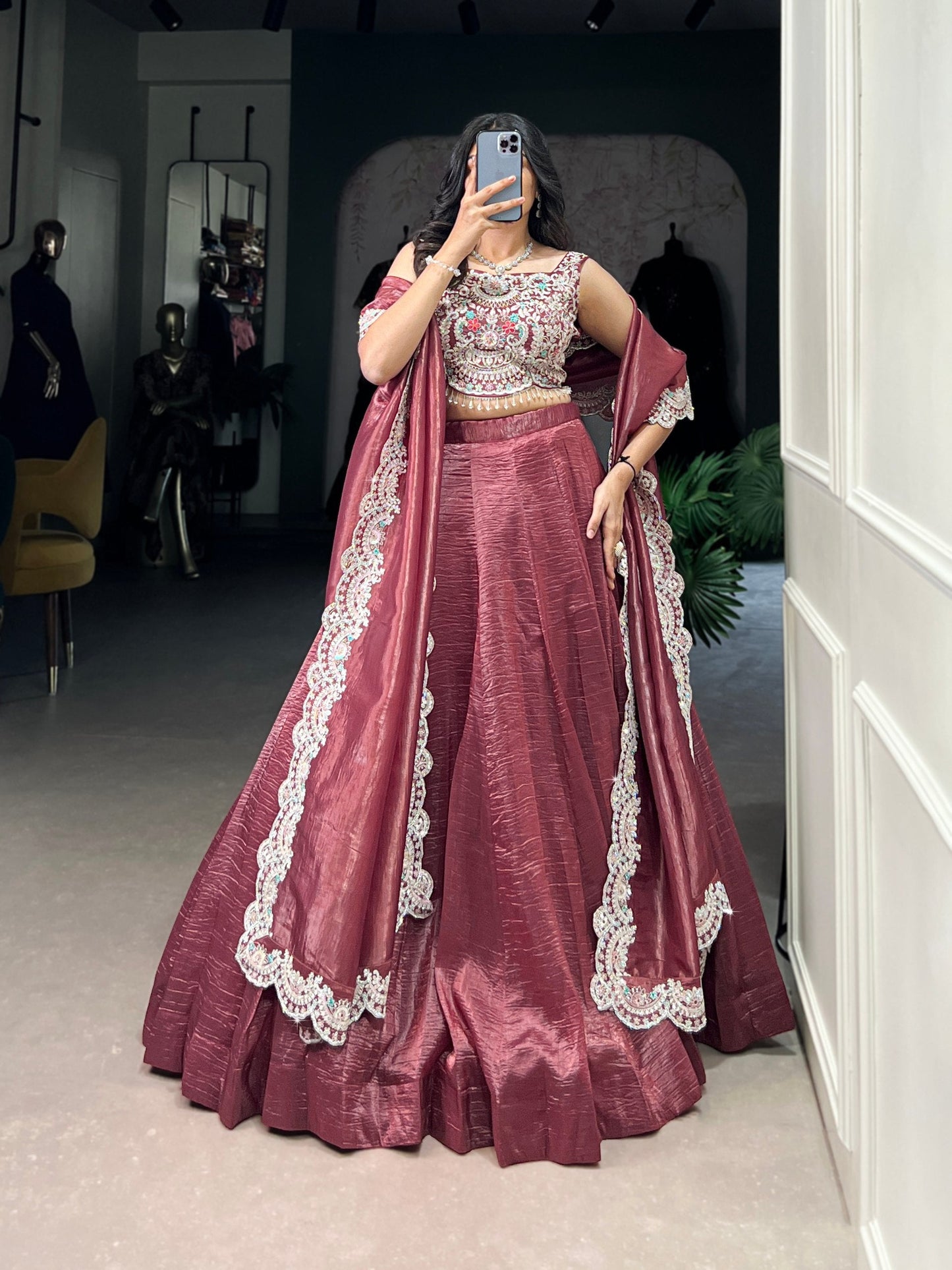 Magnificent Gold Crush Sequins Thread Diamond Worked Lehenga Choli