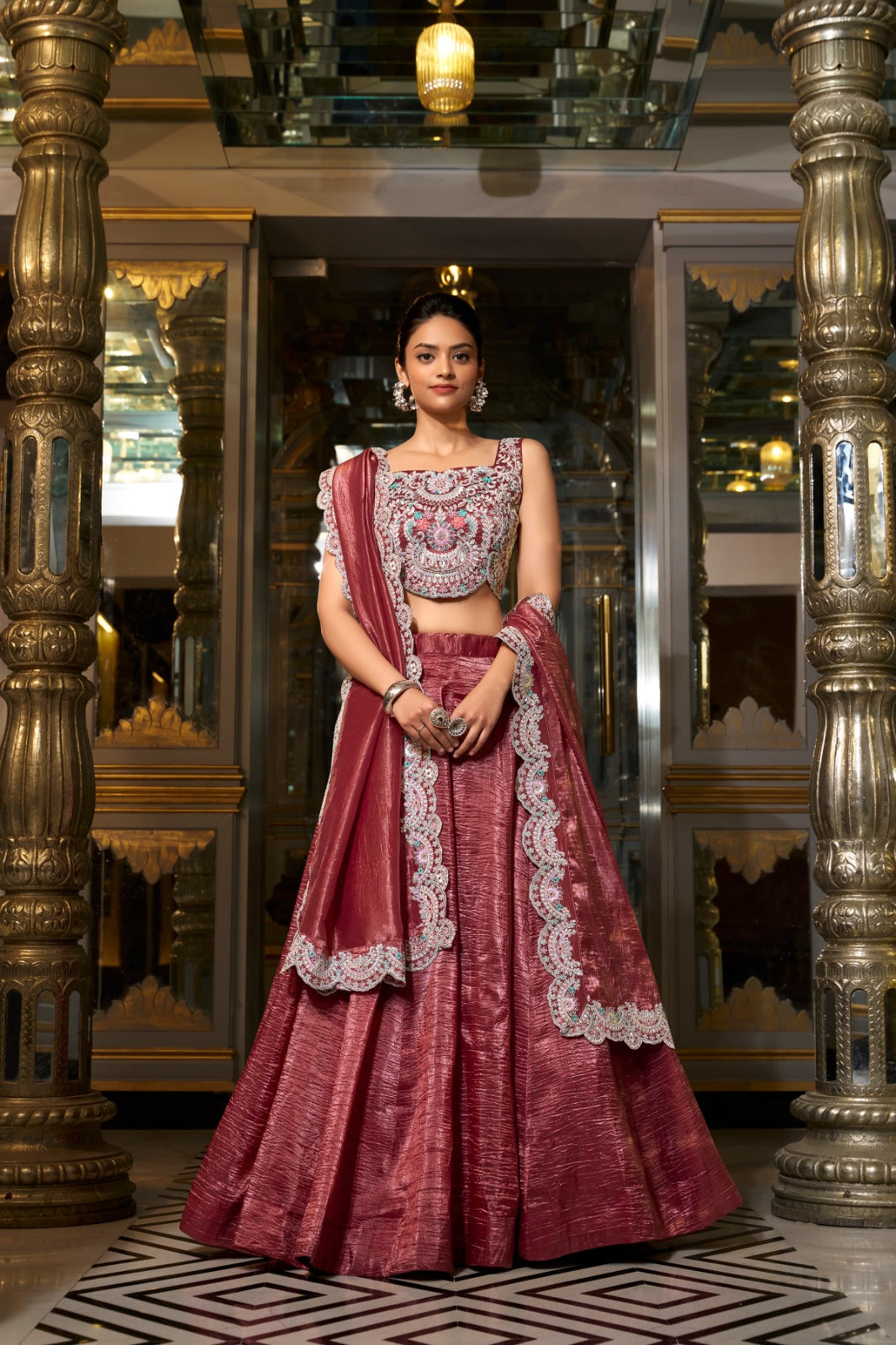 Magnificent Gold Crush Sequins Thread Diamond Worked Lehenga Choli