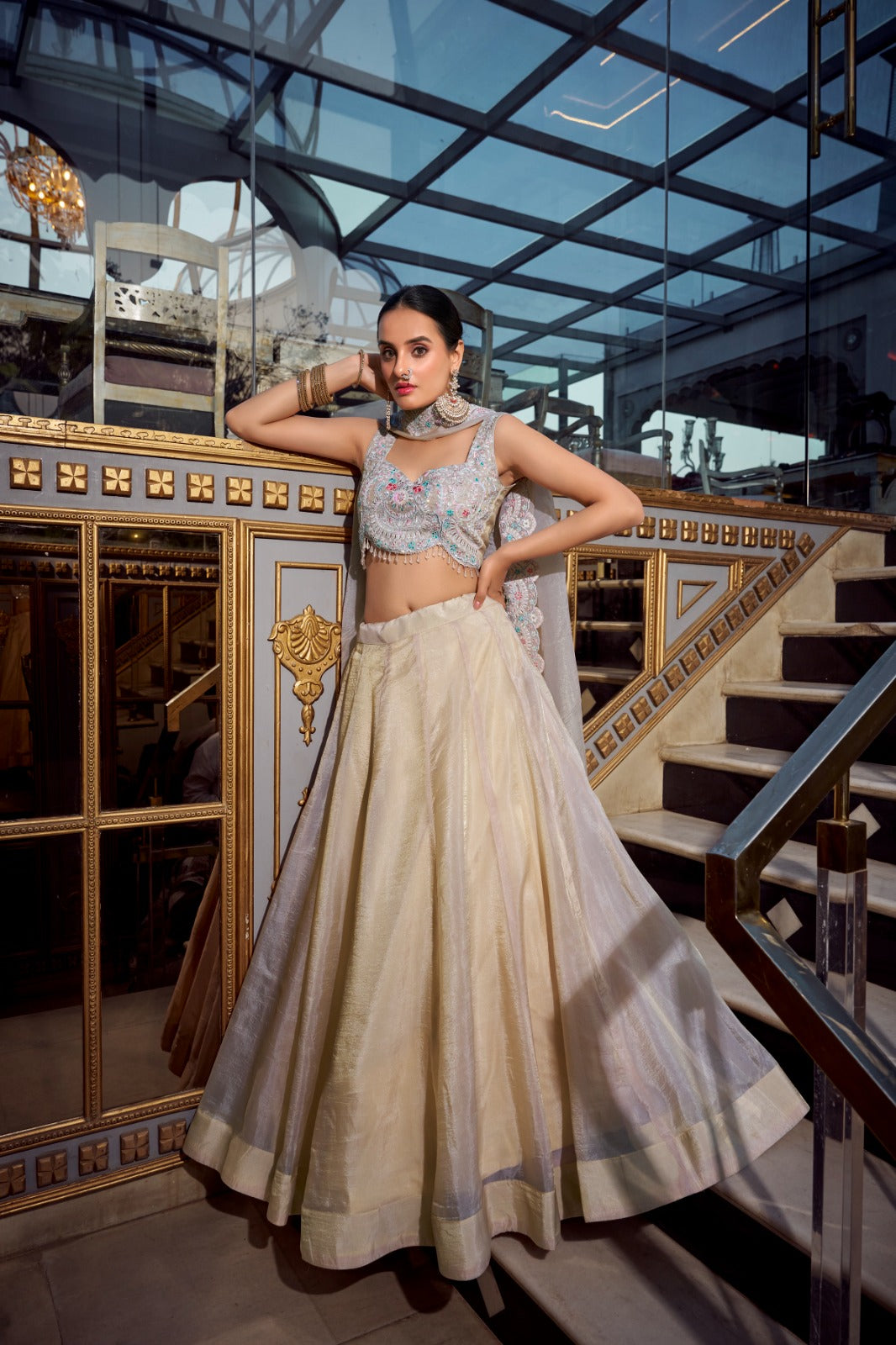 Magnificent Gold Crush Sequins Thread Diamond Worked Lehenga Choli