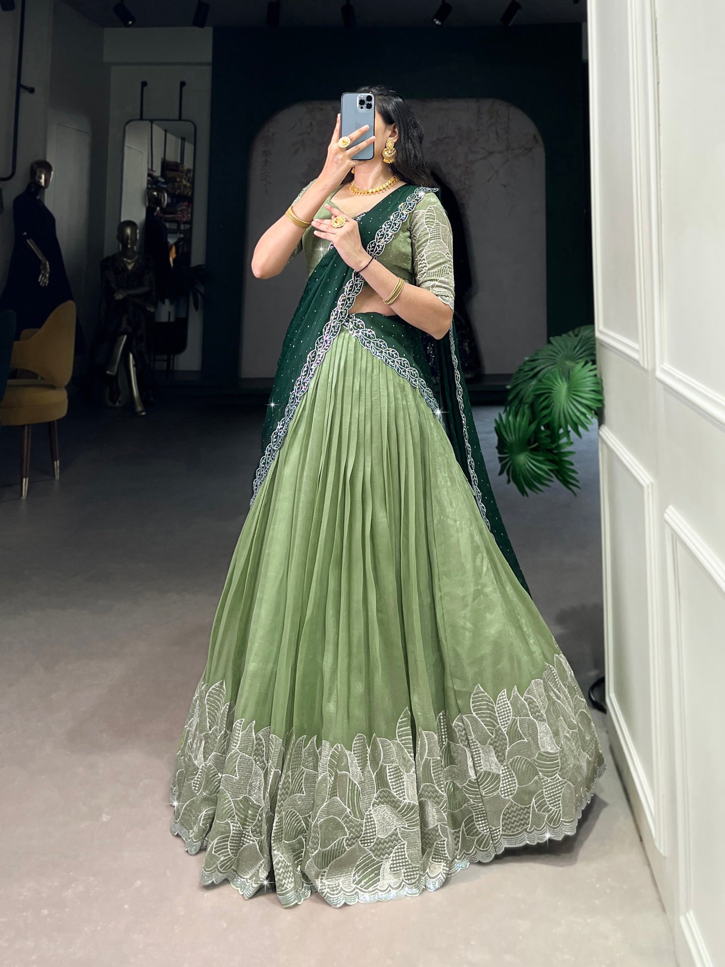 Attractive Silver Glosy Thread Sequins Worked Lehenga Choli