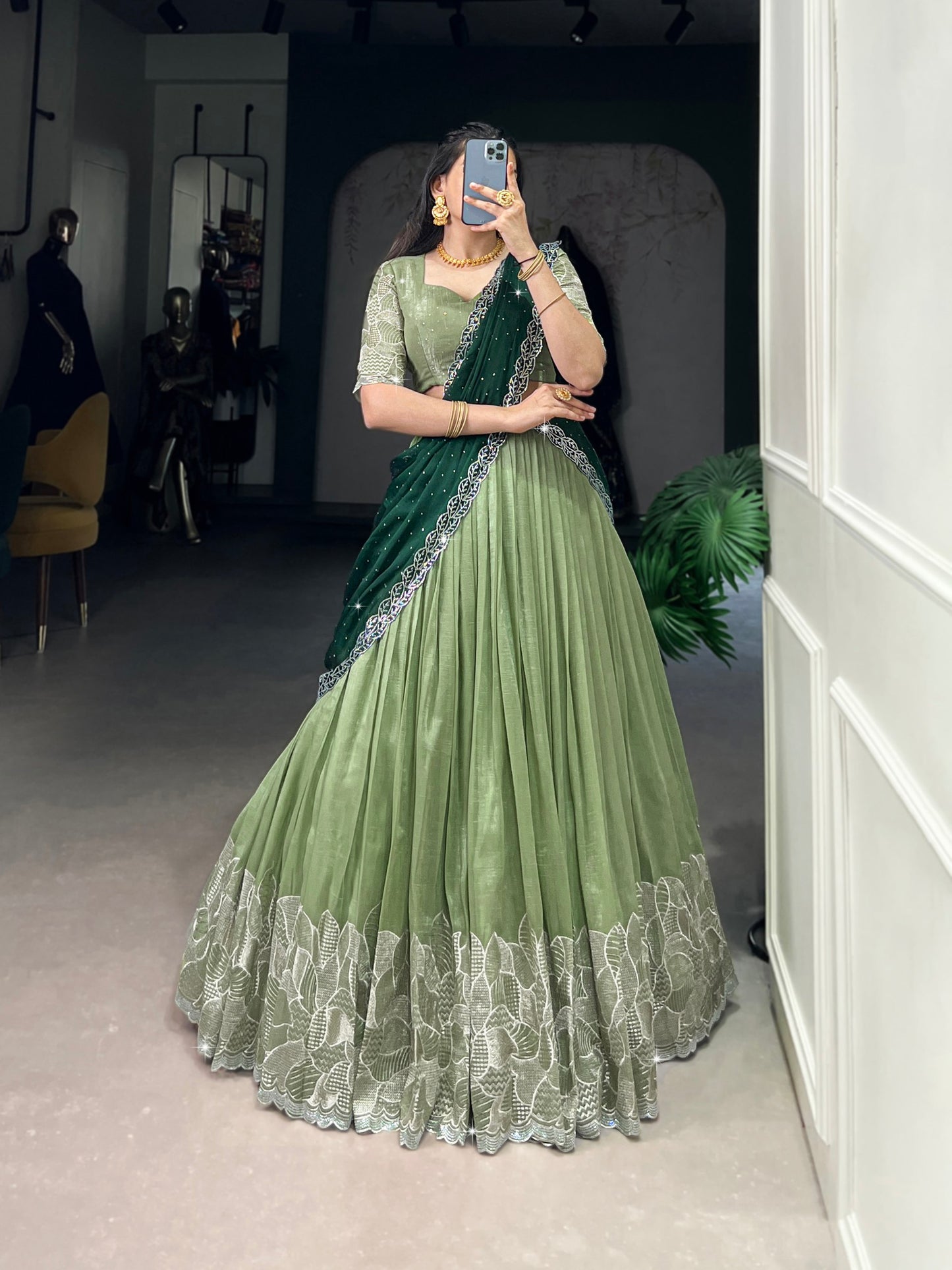 Attractive Silver Glosy Thread Sequins Worked Lehenga Choli