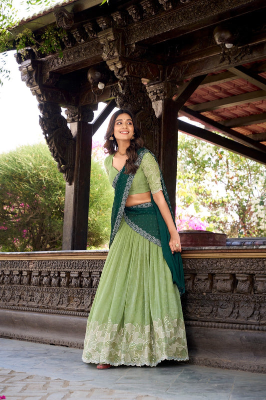 Attractive Silver Glosy Thread Sequins Worked Lehenga Choli