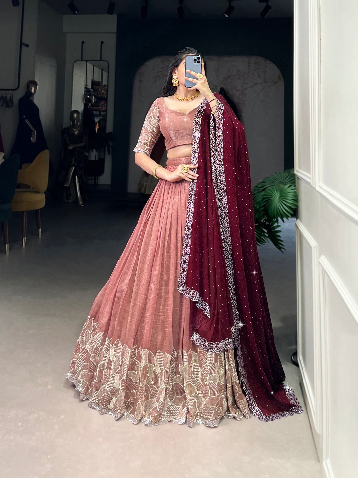 Attractive Silver Glosy Thread Sequins Worked Lehenga Choli