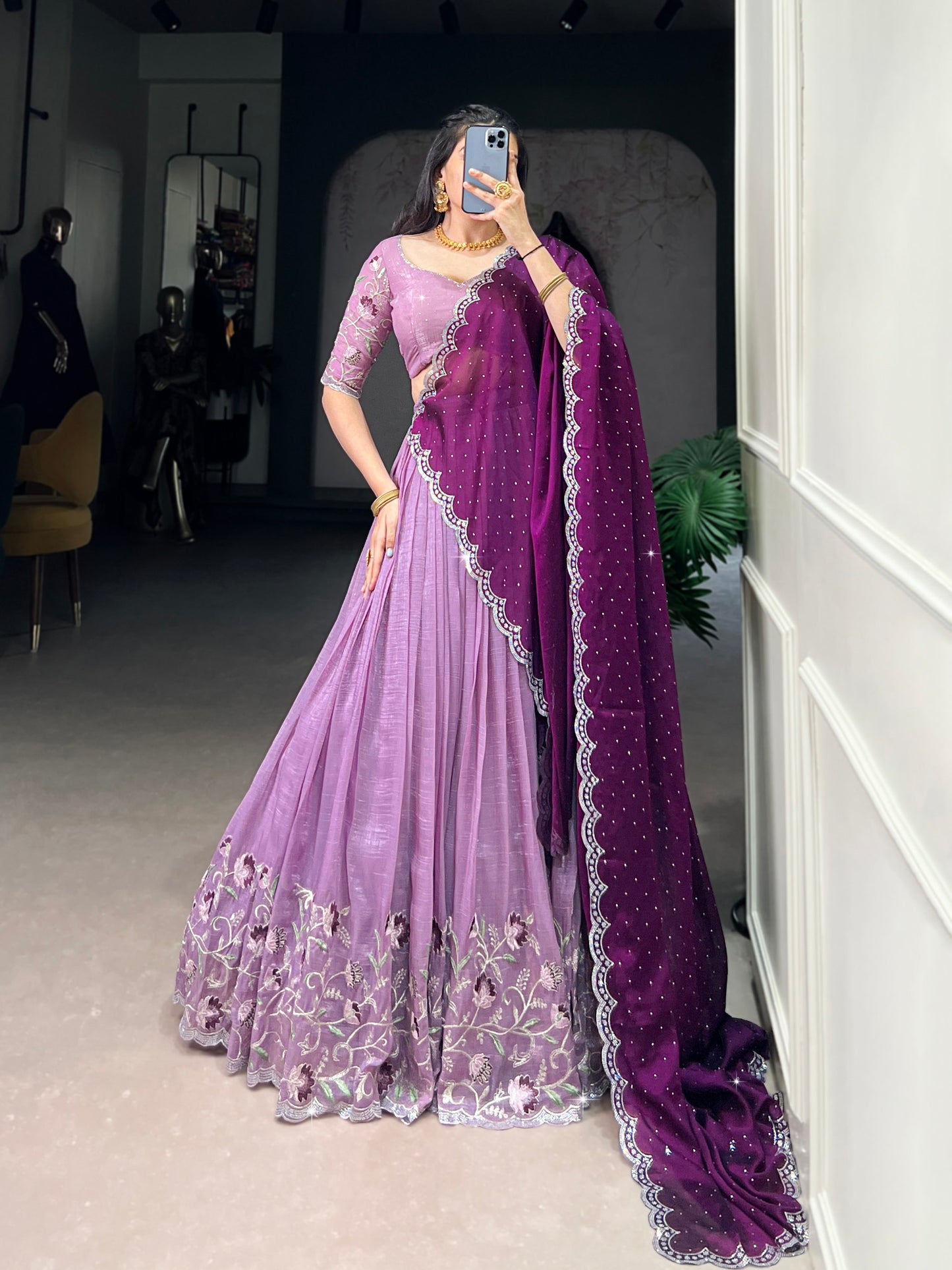 Attractive Silver Glosy Thread Sequins Worked Lehenga Choli