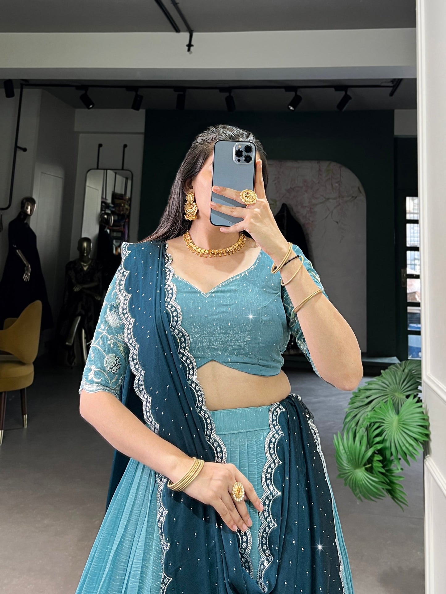 Attractive Silver Glosy Thread Sequins Worked Lehenga Choli