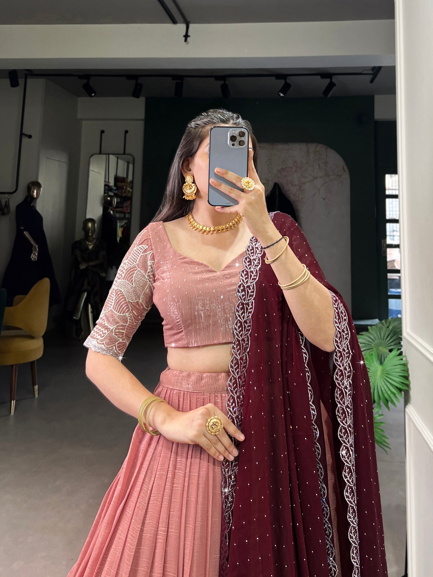 Attractive Silver Glosy Thread Sequins Worked Lehenga Choli