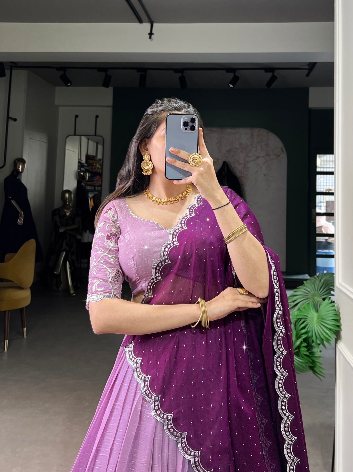 Attractive Silver Glosy Thread Sequins Worked Lehenga Choli
