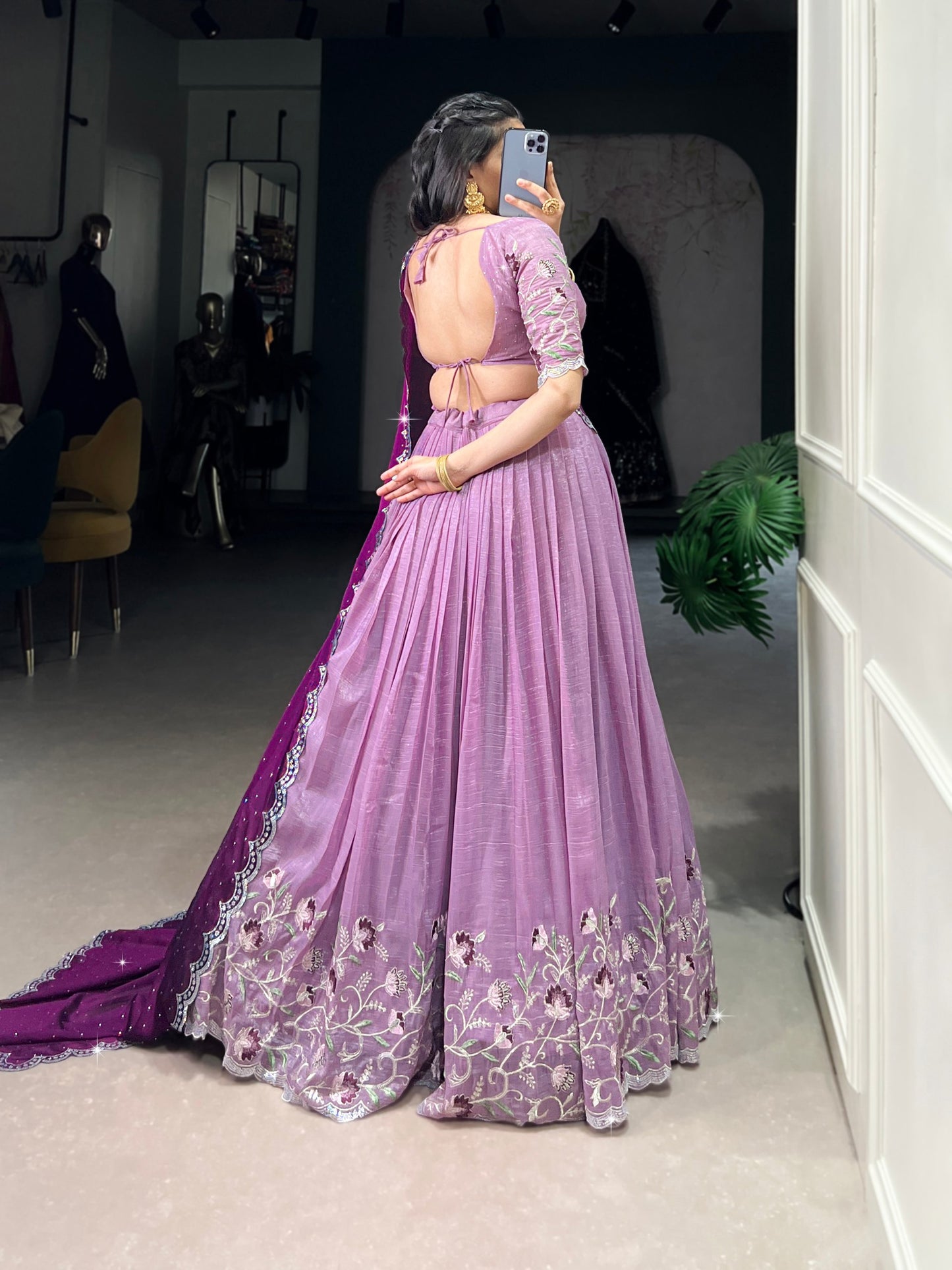 Attractive Silver Glosy Thread Sequins Worked Lehenga Choli