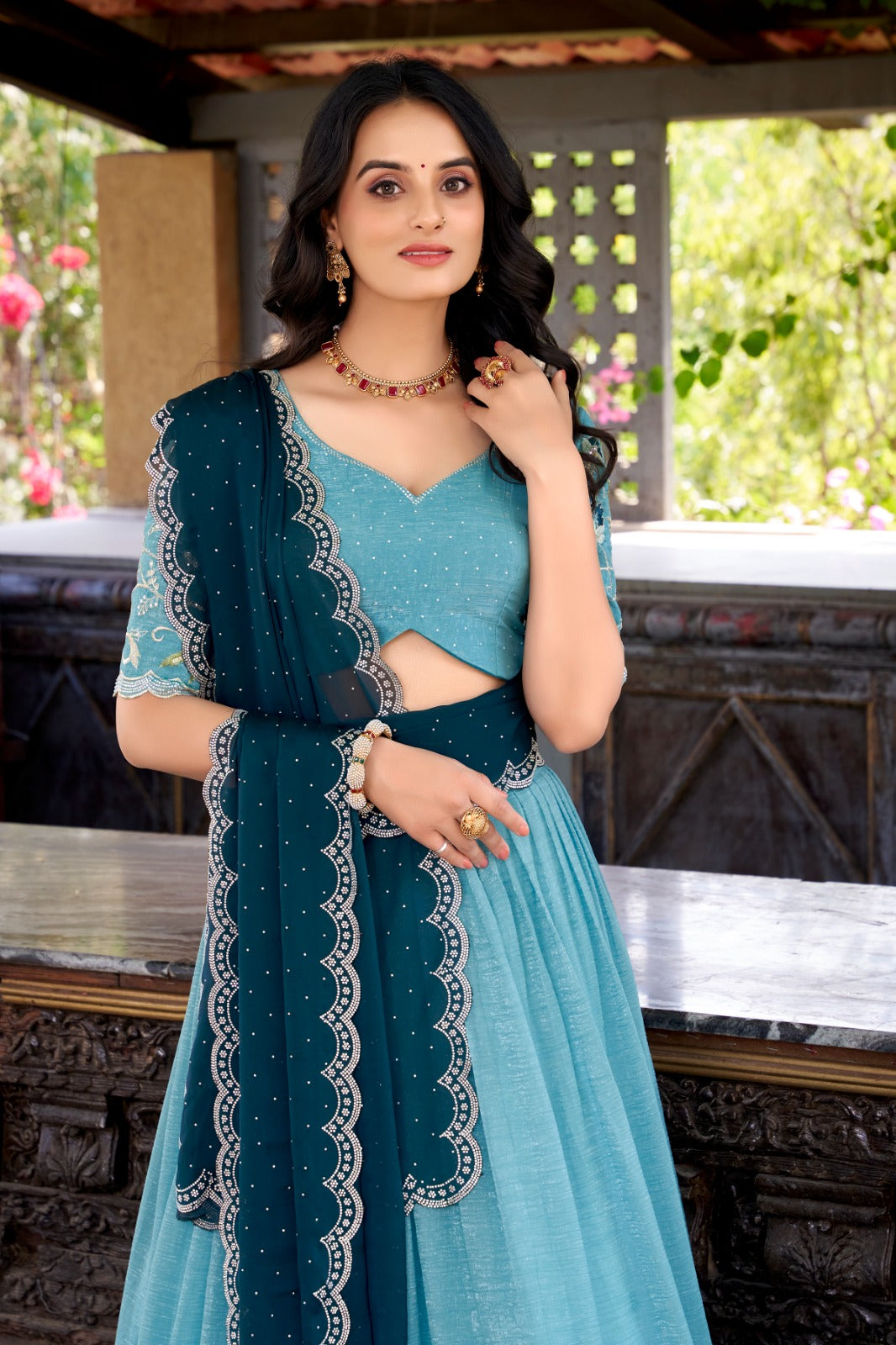 Attractive Silver Glosy Thread Sequins Worked Lehenga Choli