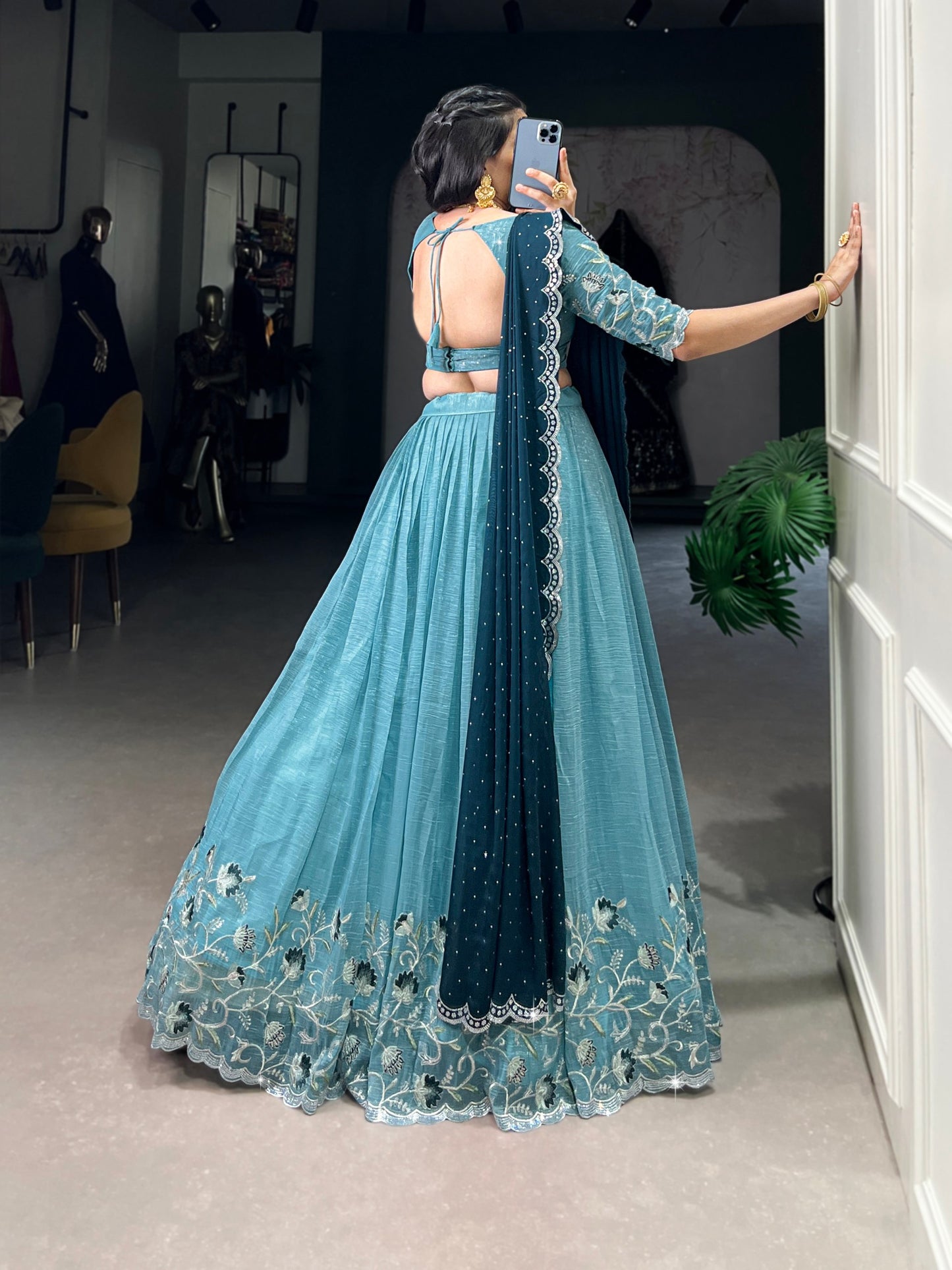 Attractive Silver Glosy Thread Sequins Worked Lehenga Choli
