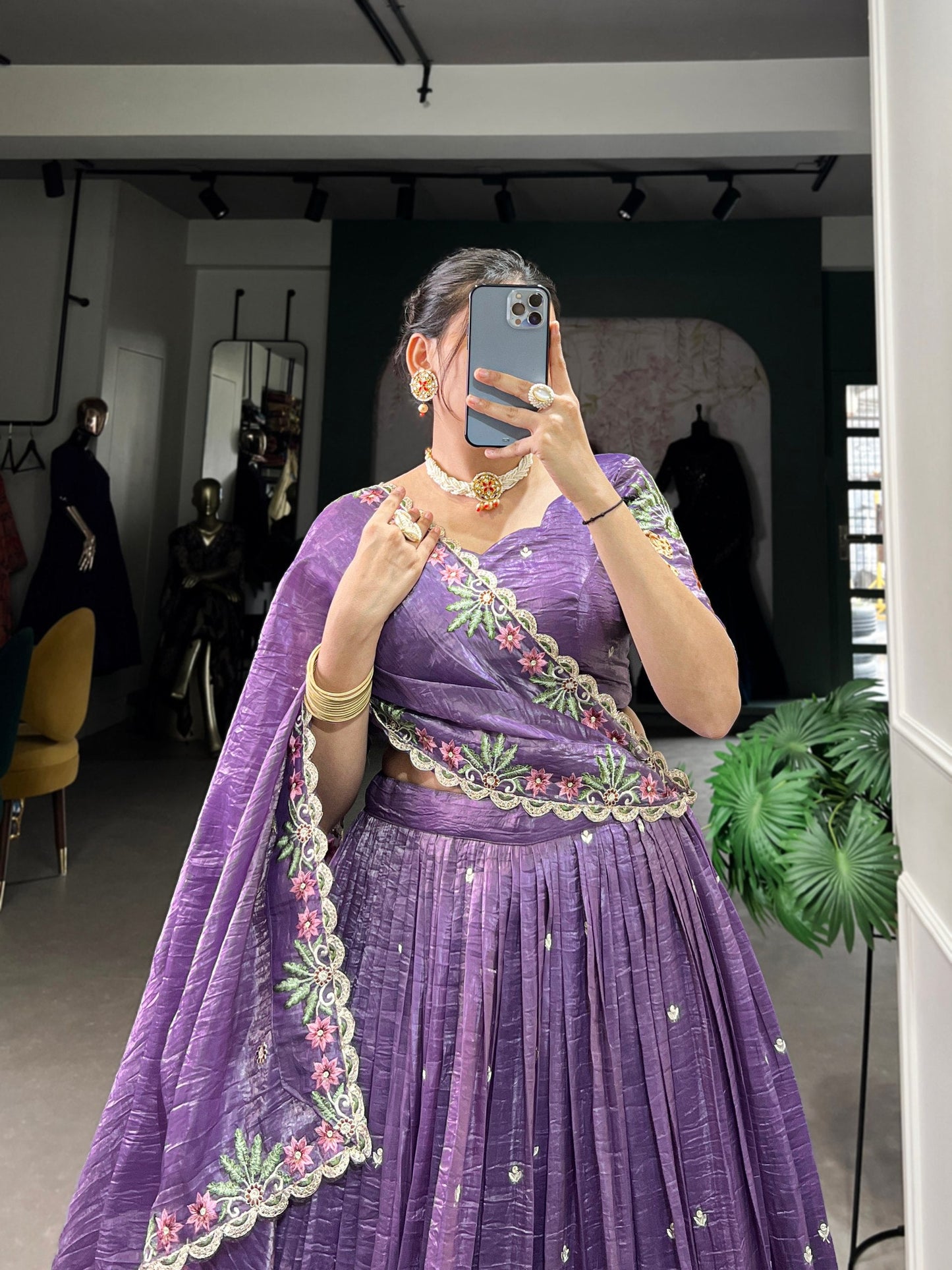 Mesmerizing Gold Crush Sequins Thread Worked Lehenga Choli