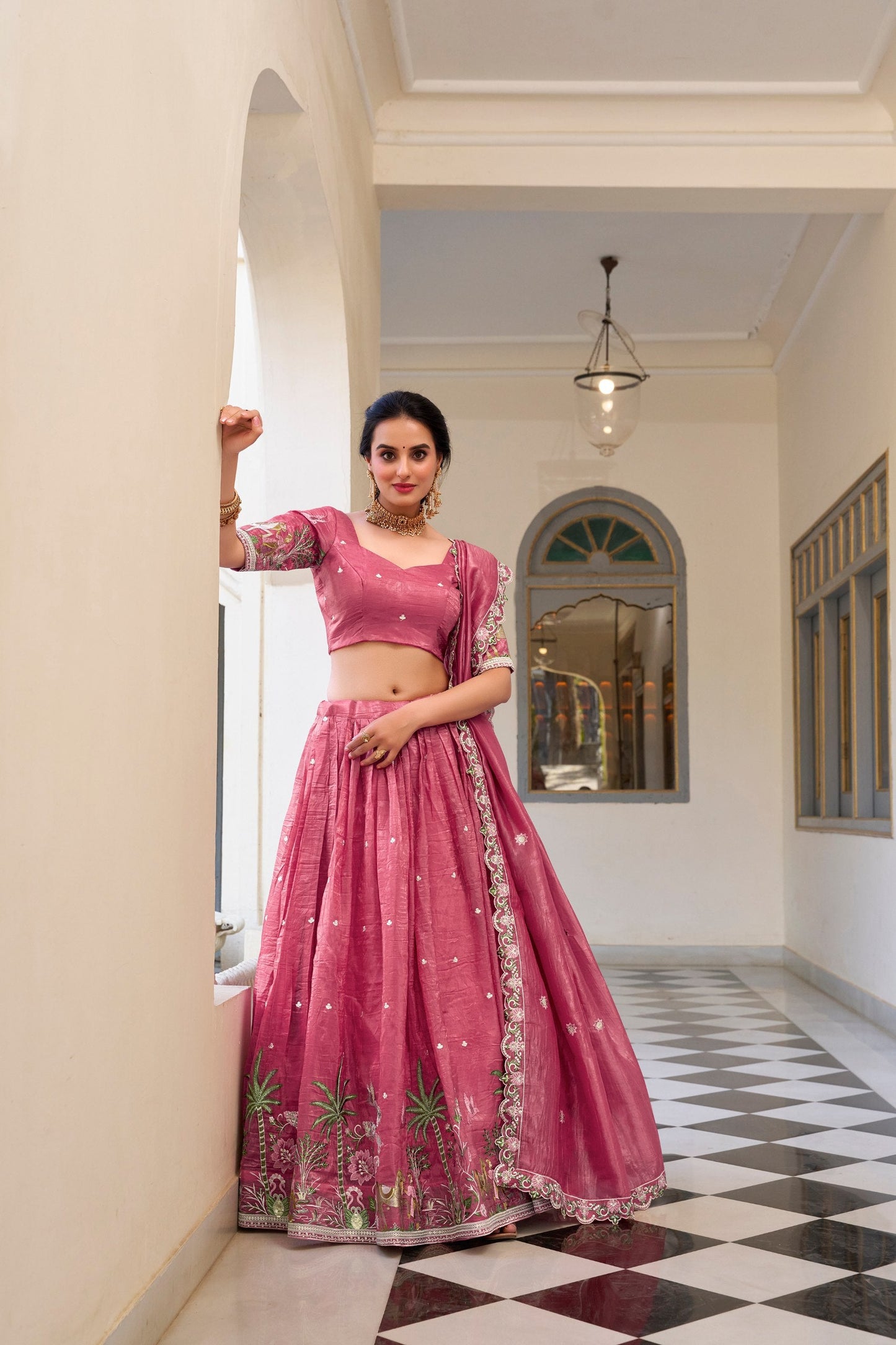 Mesmerizing Gold Crush Sequins Thread Worked Lehenga Choli