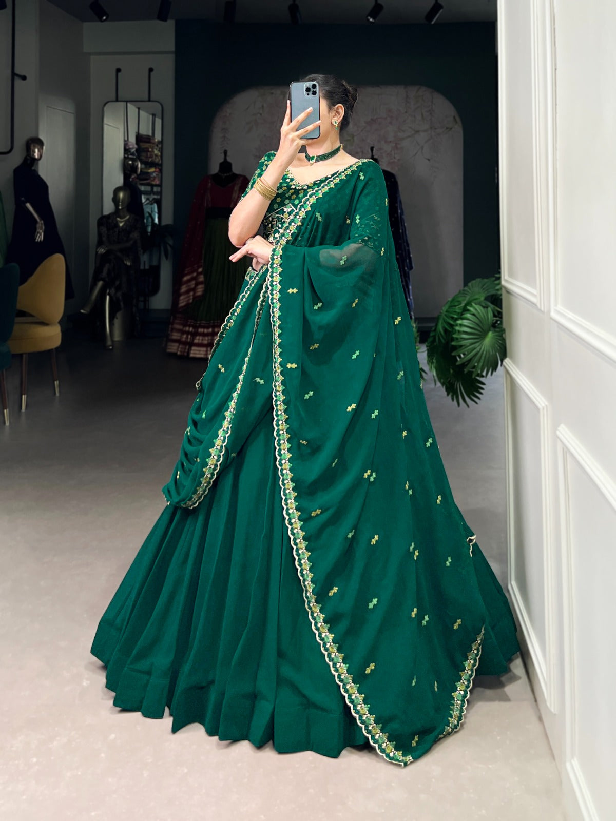 Spellbinding Georgette Thread Sequins Embroidered Lehenga Choli