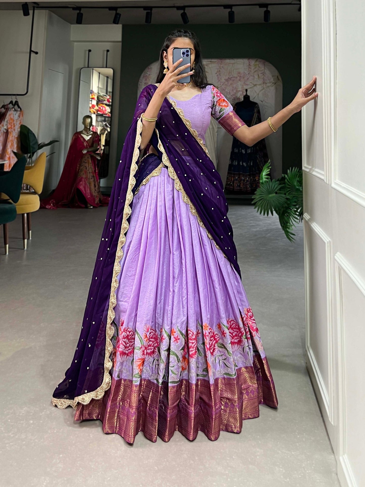 Spellbinding Cotton Silk Thread Embroidered Lehenga Choli - Ethnicwish
