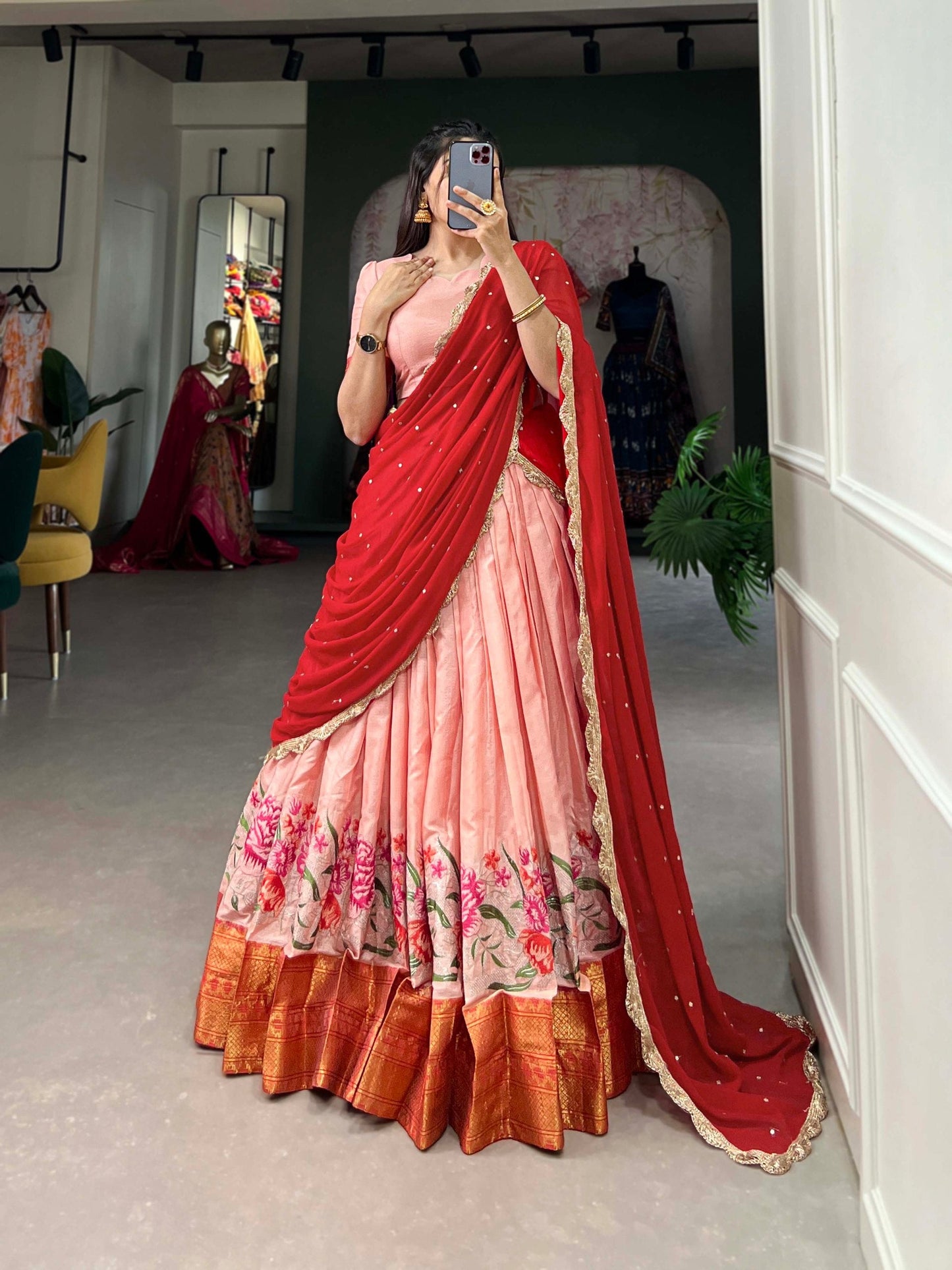 Spellbinding Cotton Silk Thread Embroidered Lehenga Choli - Ethnicwish