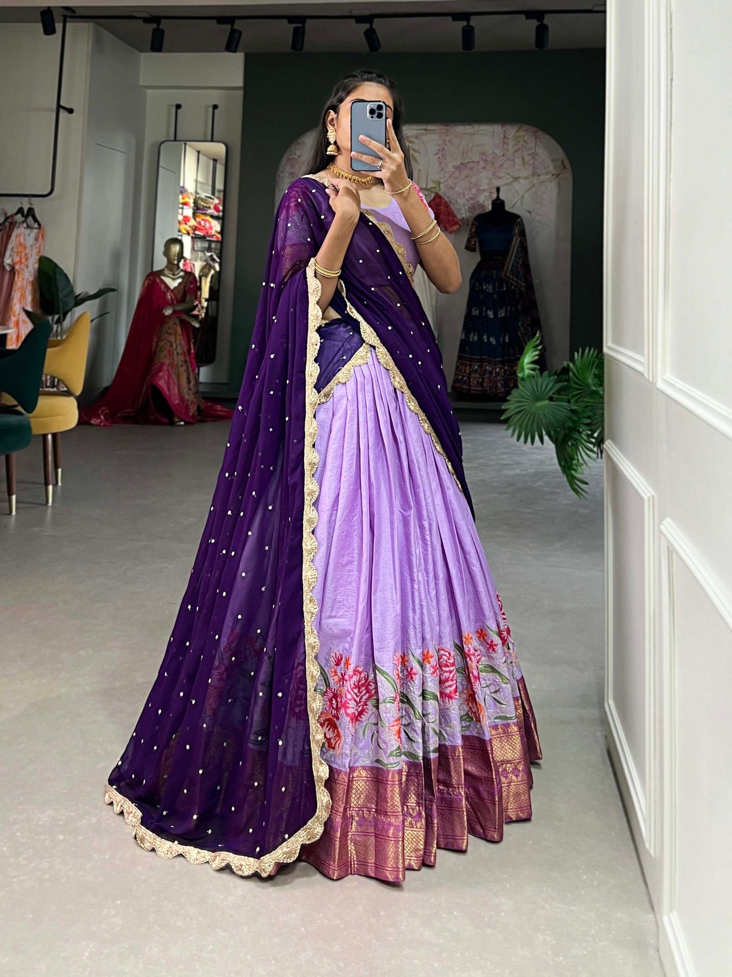 Spellbinding Cotton Silk Thread Embroidered Lehenga Choli - Ethnicwish