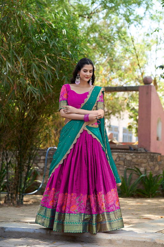 Spellbinding Cotton Silk Thread Embroidered Lehenga Choli - Ethnicwish