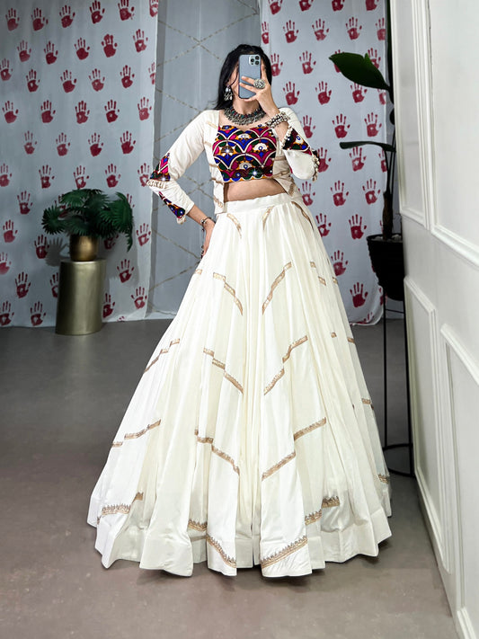 Spellbinding White Pure Rayon Sequins Lace Worked Navratri Lehenga Choli