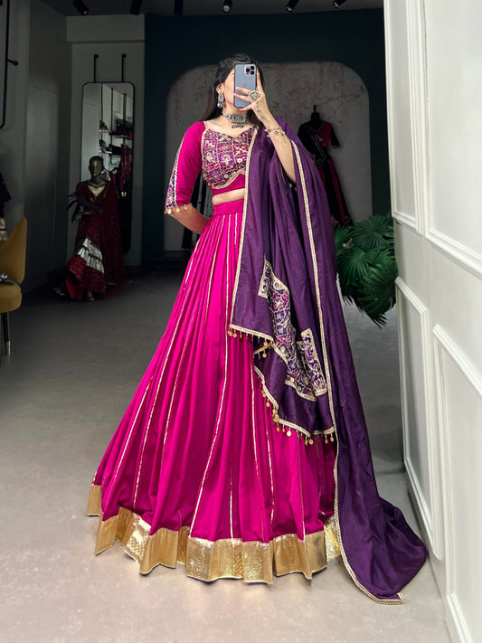 Graceful Chanderi Zari Gota Patti Worked Lehenga Choli Set - Ethnicwish