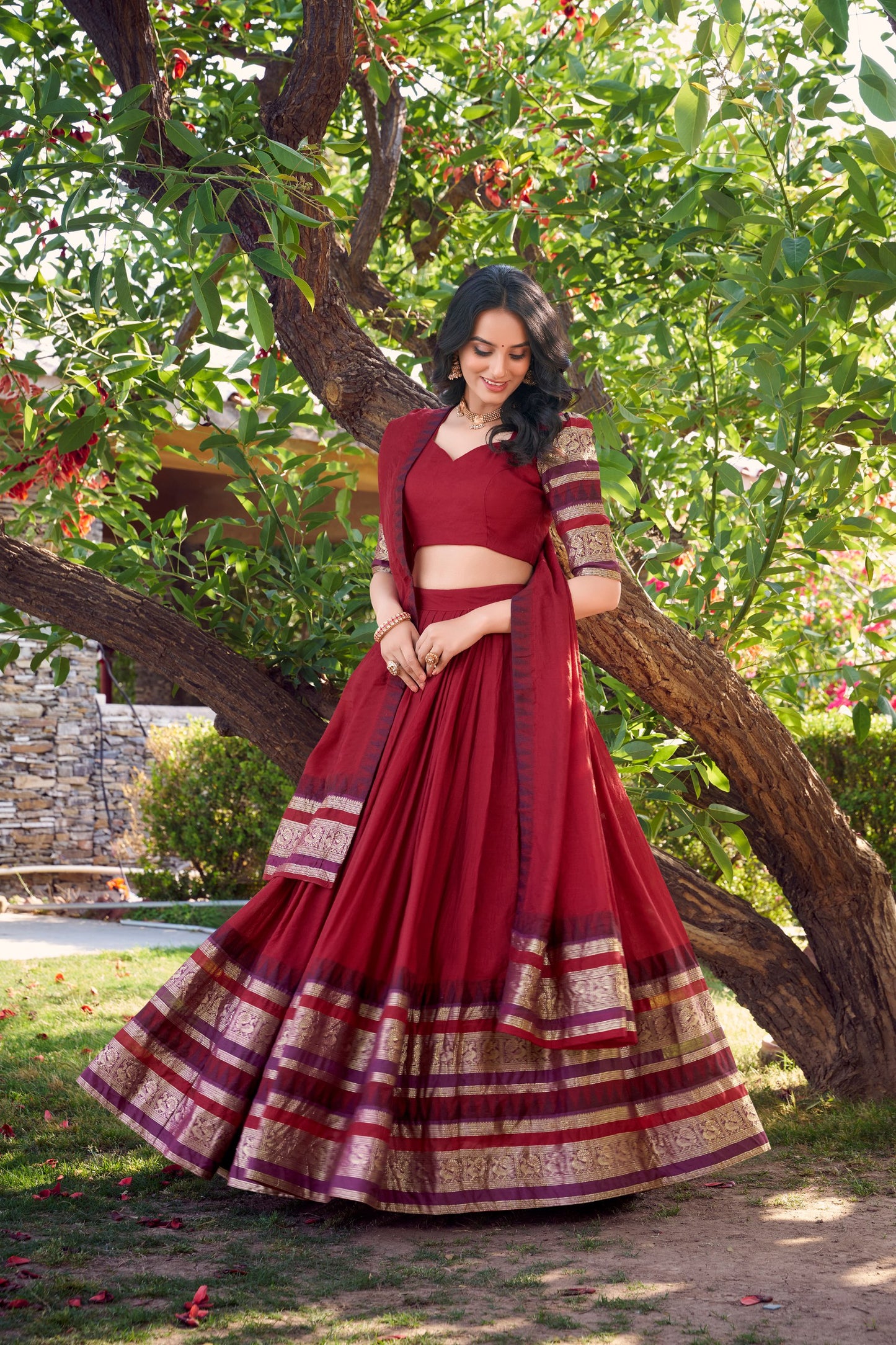 Exquisite Pure Chanderi Zari Weaving Worked Lehenga Choli