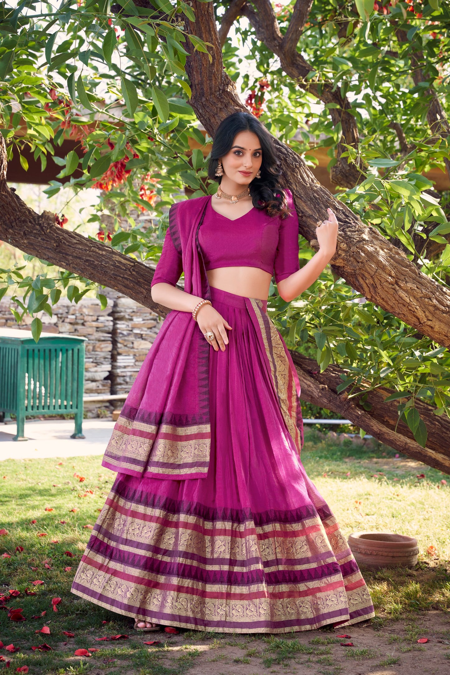 Exquisite Pure Chanderi Zari Weaving Worked Lehenga Choli