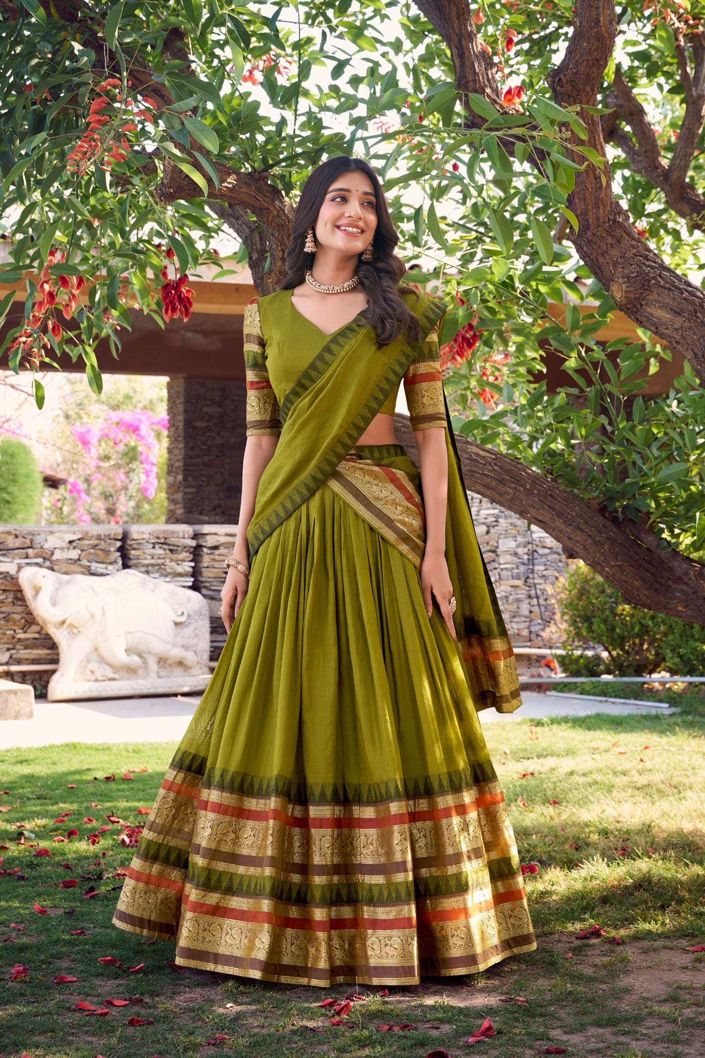 Exquisite Pure Chanderi Zari Weaving Worked Lehenga Choli