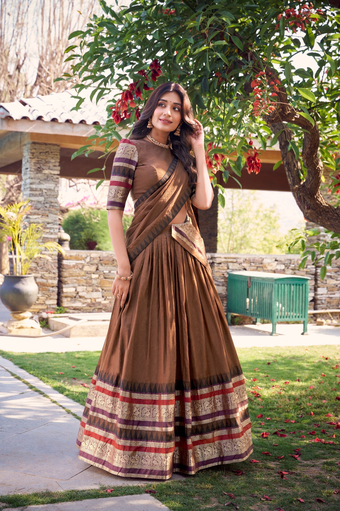 Exquisite Pure Chanderi Zari Weaving Worked Lehenga Choli