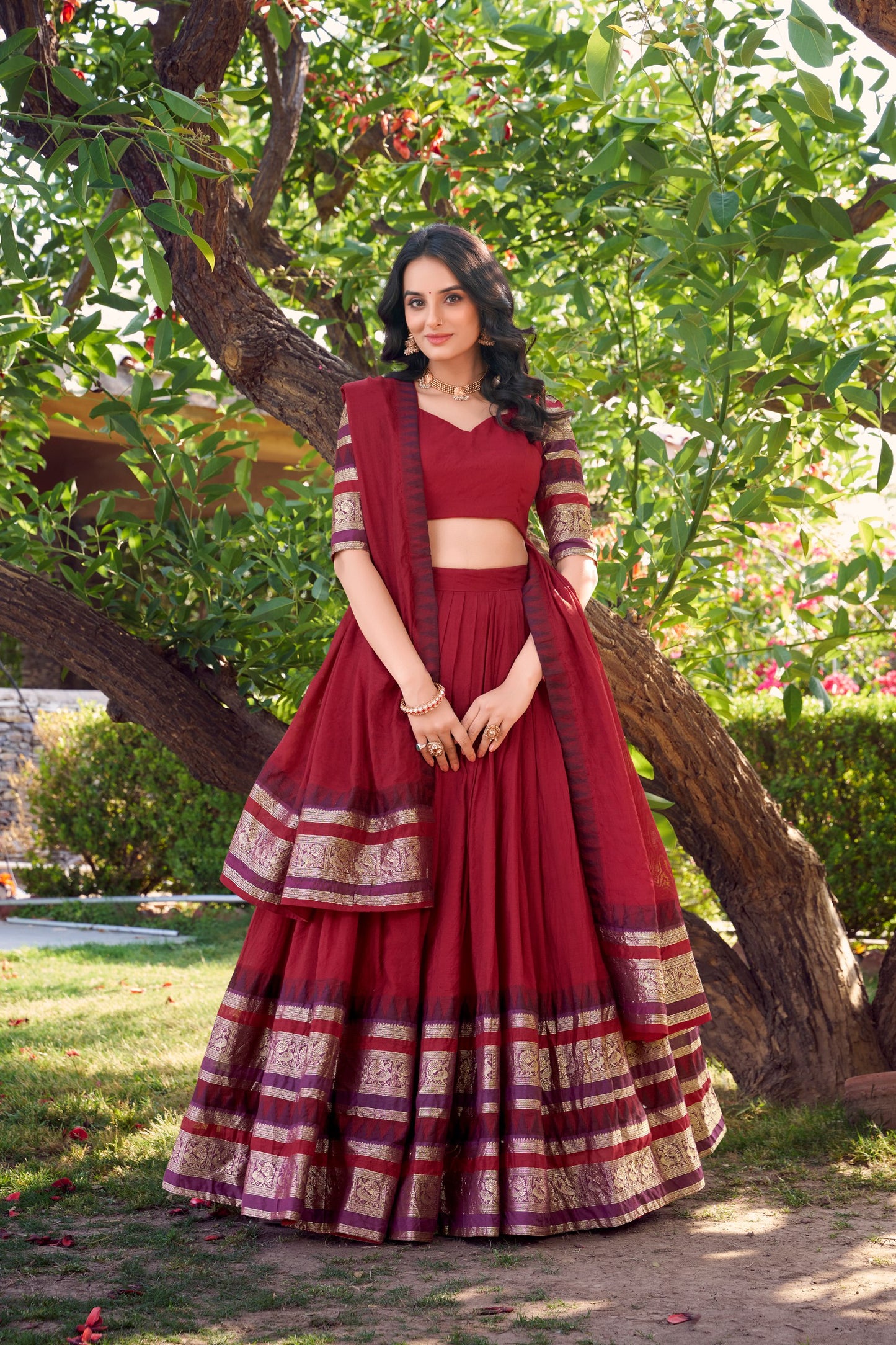 Exquisite Pure Chanderi Zari Weaving Worked Lehenga Choli
