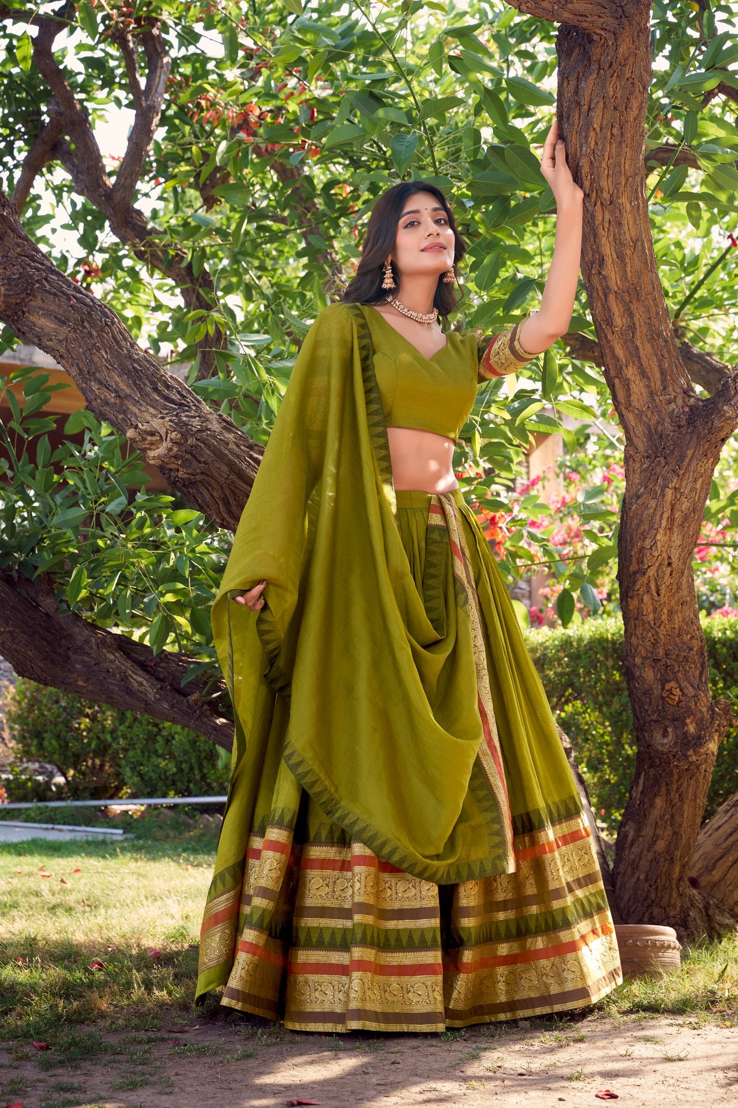 Exquisite Pure Chanderi Zari Weaving Worked Lehenga Choli