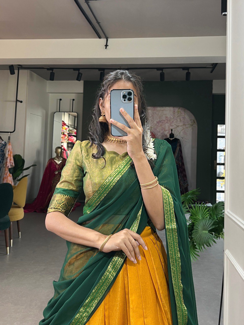 Entrancing Kanchipuram Silk Zari Weaving Worked Lehenga Choli - Ethnicwish