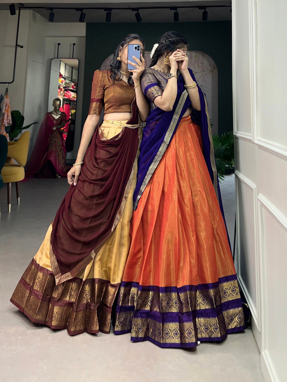 Entrancing Kanchipuram Silk Zari Weaving Worked Lehenga Choli - Ethnicwish