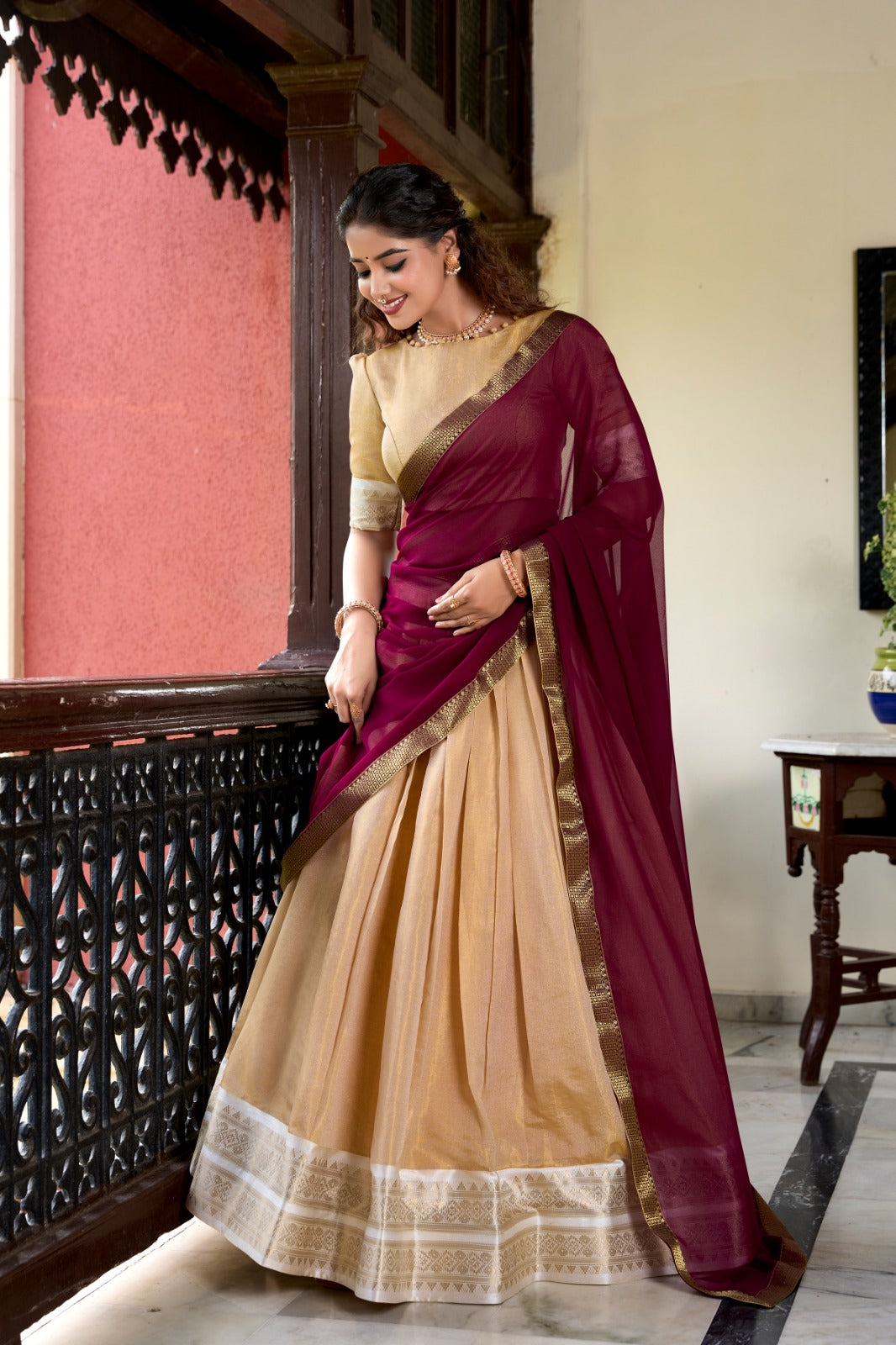 Stunning Kanchipuram Silk Zari Weaving Worked Lehenga Choli - Ethnicwish