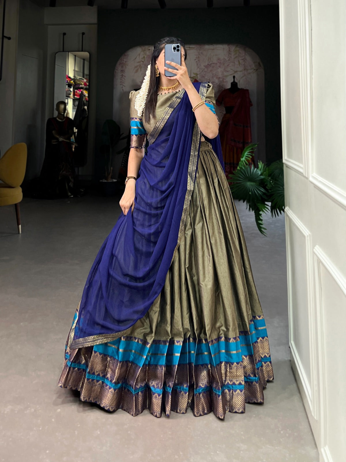 Refined Poly Cotton Zari Weaving Worked Lehenga Choli - Ethnicwish