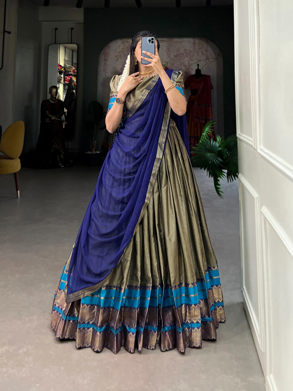 Refined Poly Cotton Zari Weaving Worked Lehenga Choli - Ethnicwish
