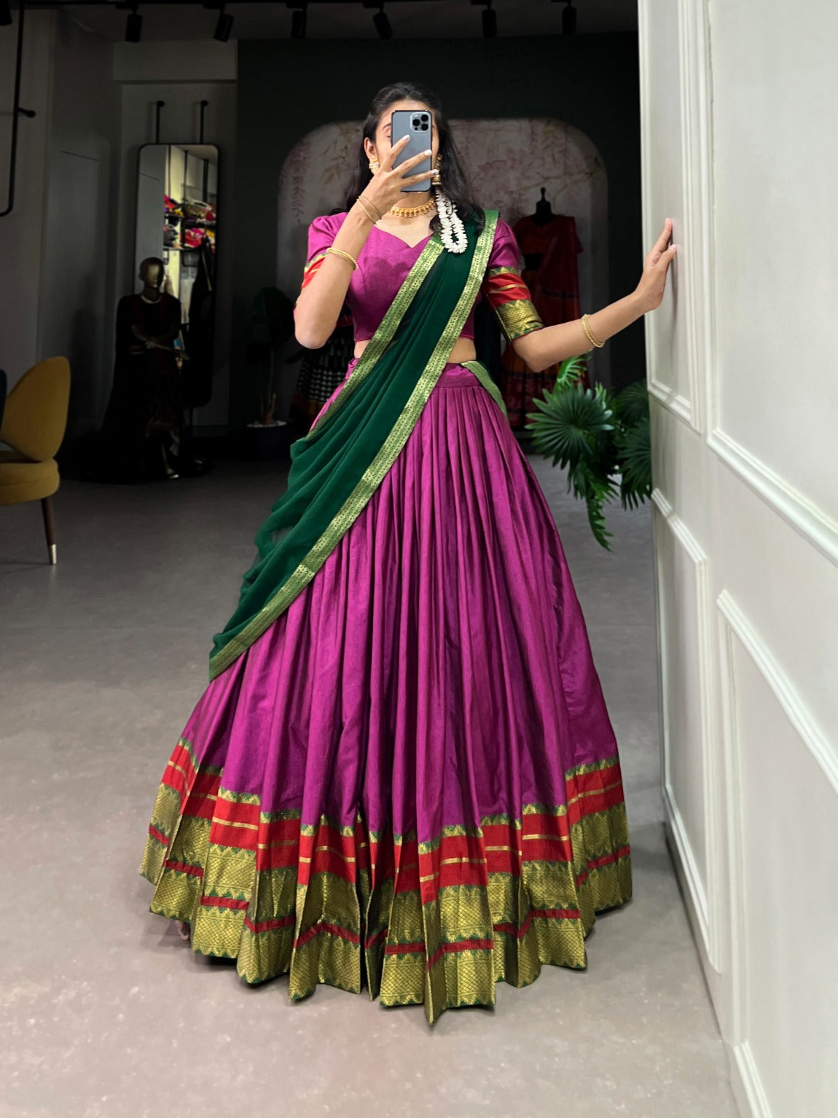 Refined Poly Cotton Zari Weaving Worked Lehenga Choli - Ethnicwish
