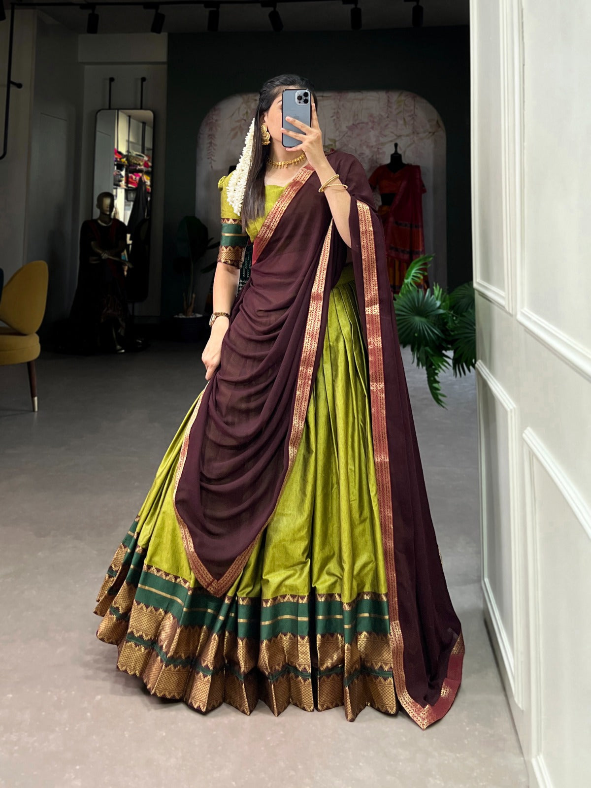 Refined Poly Cotton Zari Weaving Worked Lehenga Choli - Ethnicwish