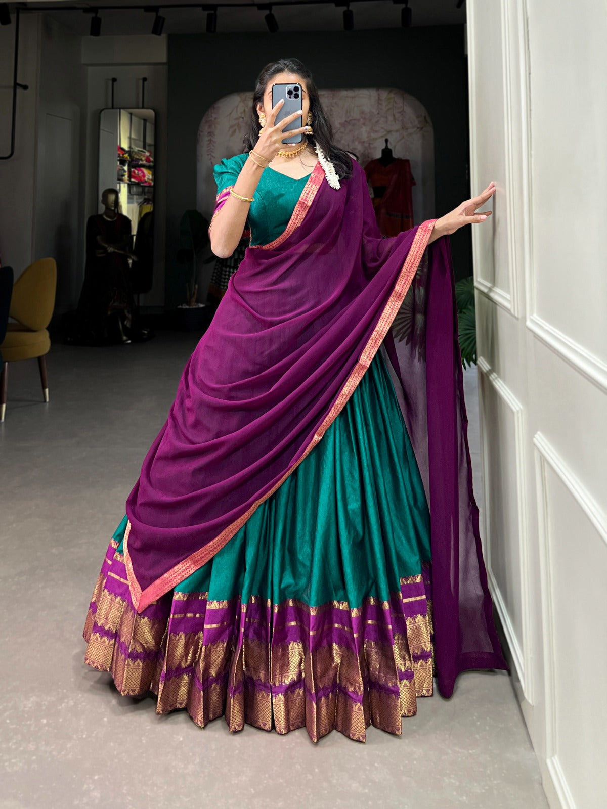 Refined Poly Cotton Zari Weaving Worked Lehenga Choli - Ethnicwish
