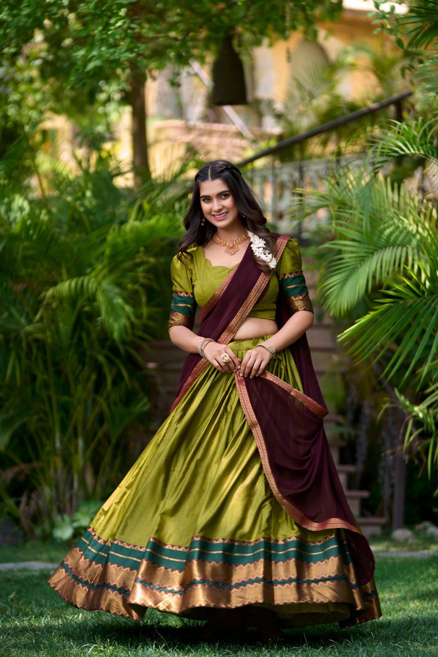 Refined Poly Cotton Zari Weaving Worked Lehenga Choli - Ethnicwish