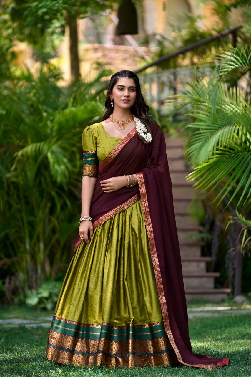 Refined Poly Cotton Zari Weaving Worked Lehenga Choli - Ethnicwish