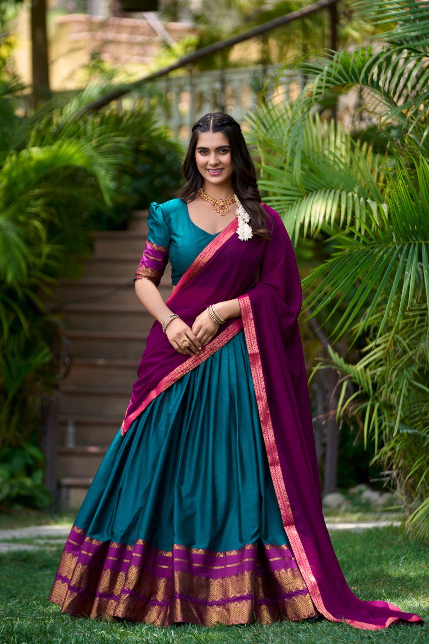 Refined Poly Cotton Zari Weaving Worked Lehenga Choli - Ethnicwish