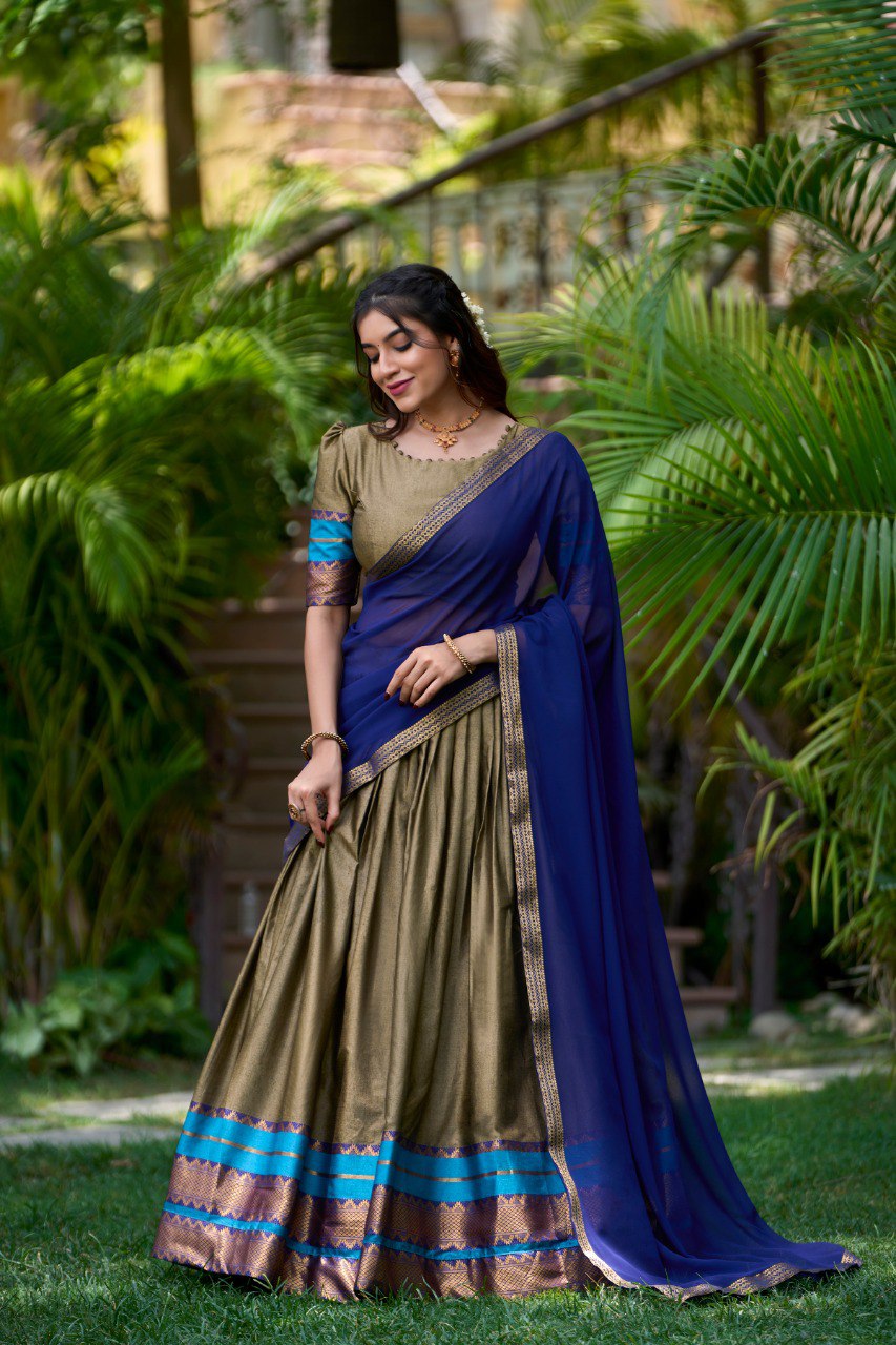 Refined Poly Cotton Zari Weaving Worked Lehenga Choli - Ethnicwish