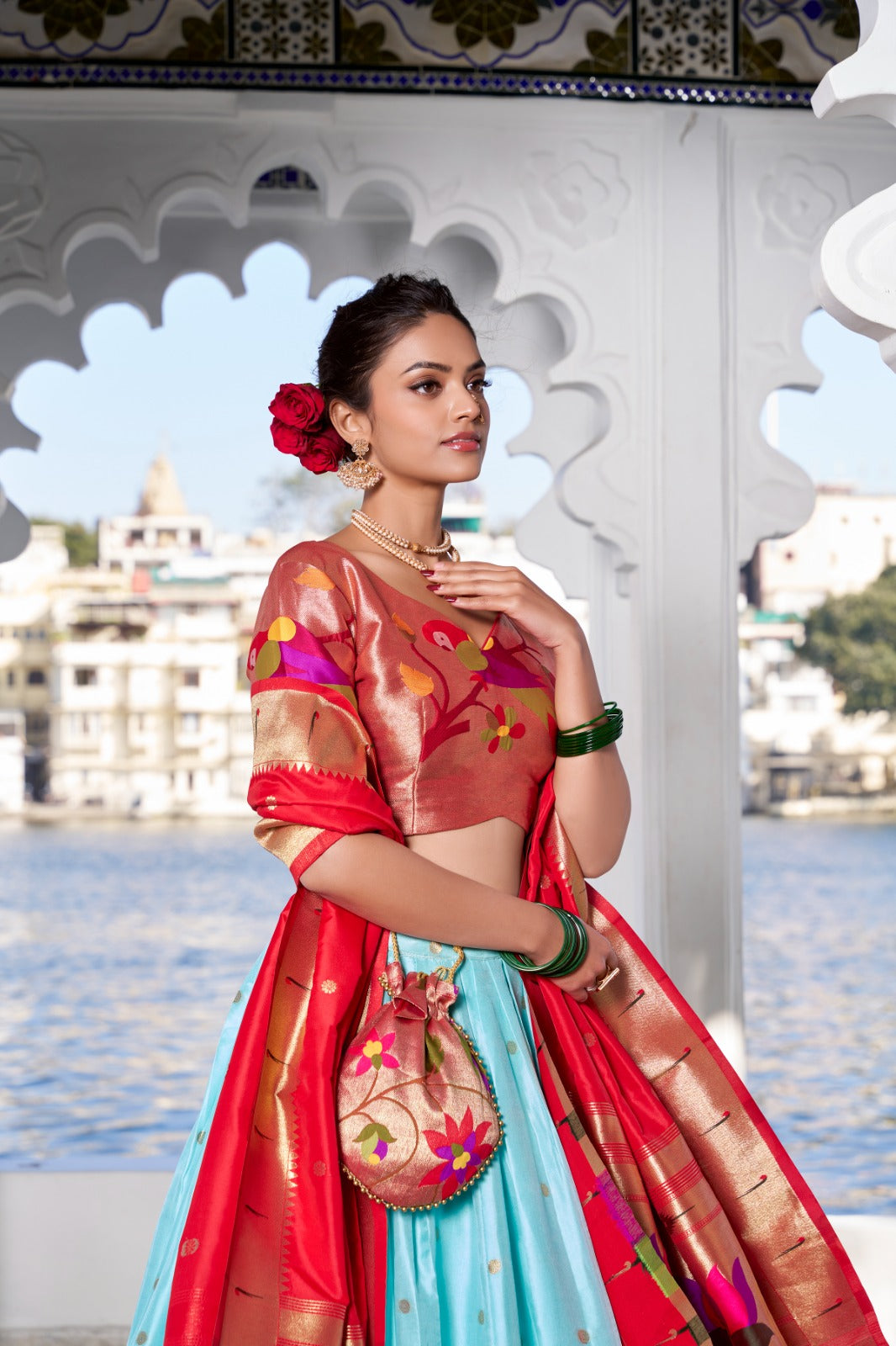 Amazing Paithani Jacquard Silk Weaving Zari Worked Lehenga Choli - Ethnicwish