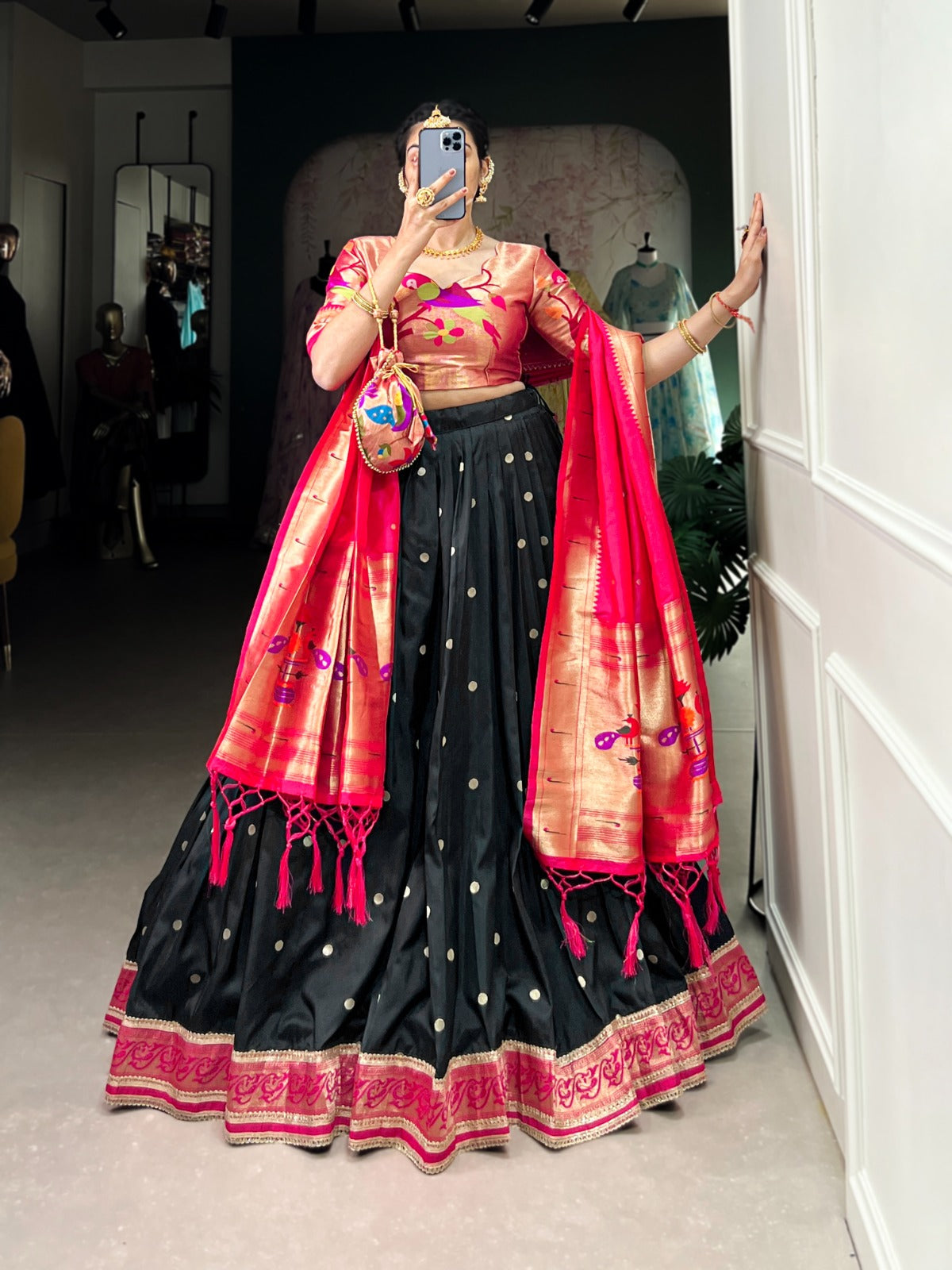 Amazing Paithani Jacquard Silk Weaving Zari Worked Lehenga Choli - Ethnicwish