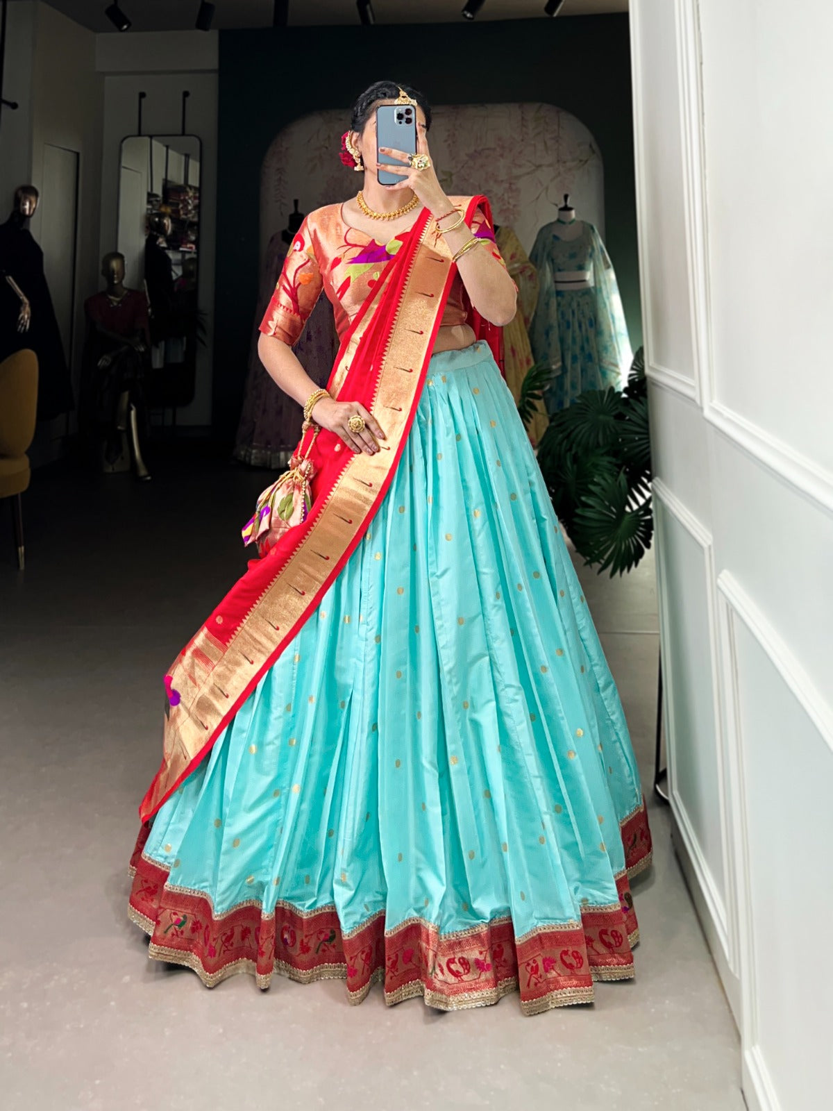 Amazing Paithani Jacquard Silk Weaving Zari Worked Lehenga Choli - Ethnicwish