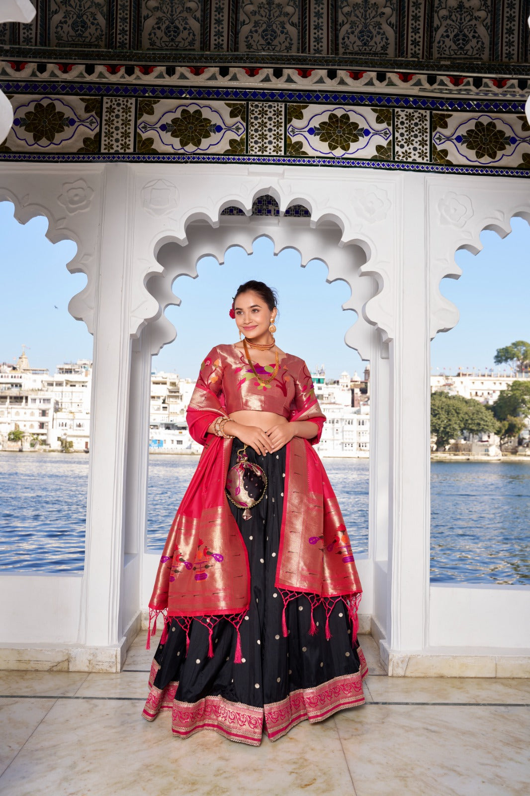 Amazing Paithani Jacquard Silk Weaving Zari Worked Lehenga Choli - Ethnicwish
