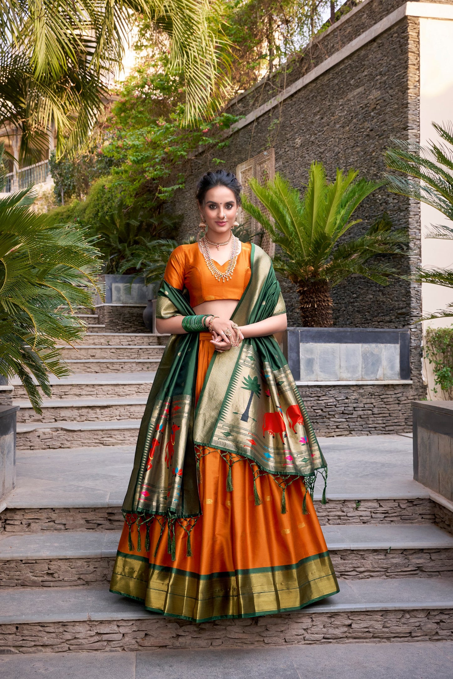 Beautiful Jacquard Silk Paithani Zari Weaving Worked Lehenga Choli