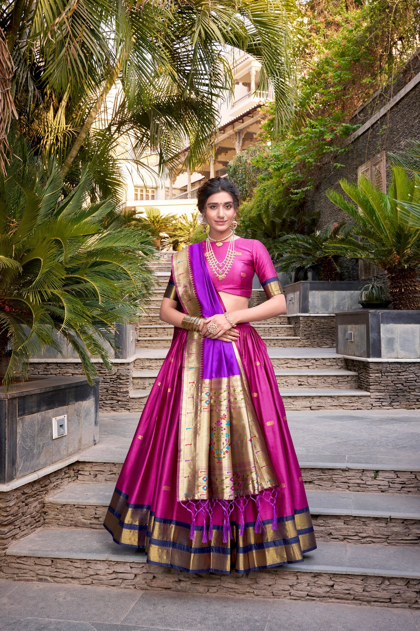 Beautiful Jacquard Silk Paithani Zari Weaving Worked Lehenga Choli