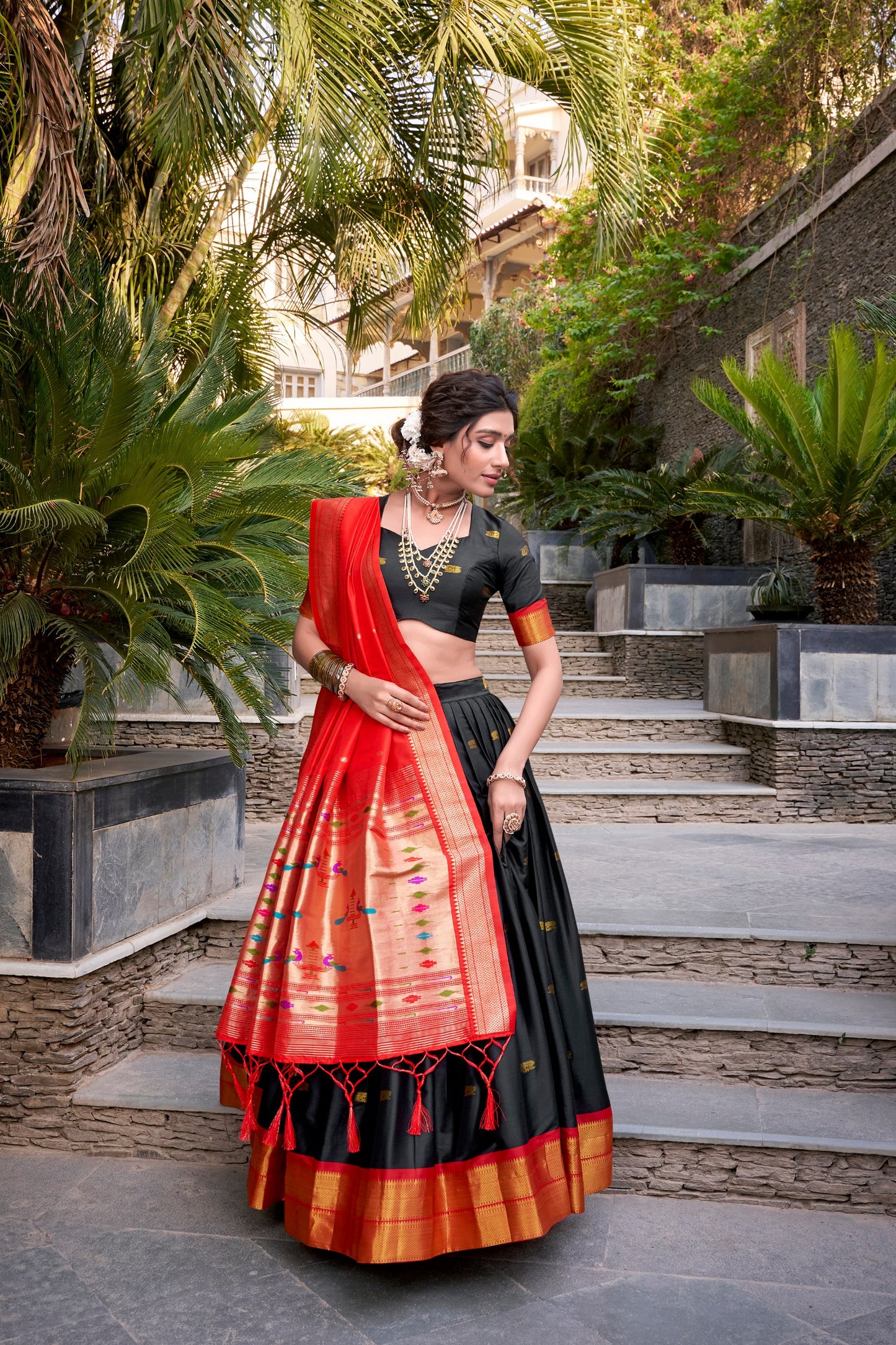 Beautiful Jacquard Silk Paithani Zari Weaving Worked Lehenga Choli